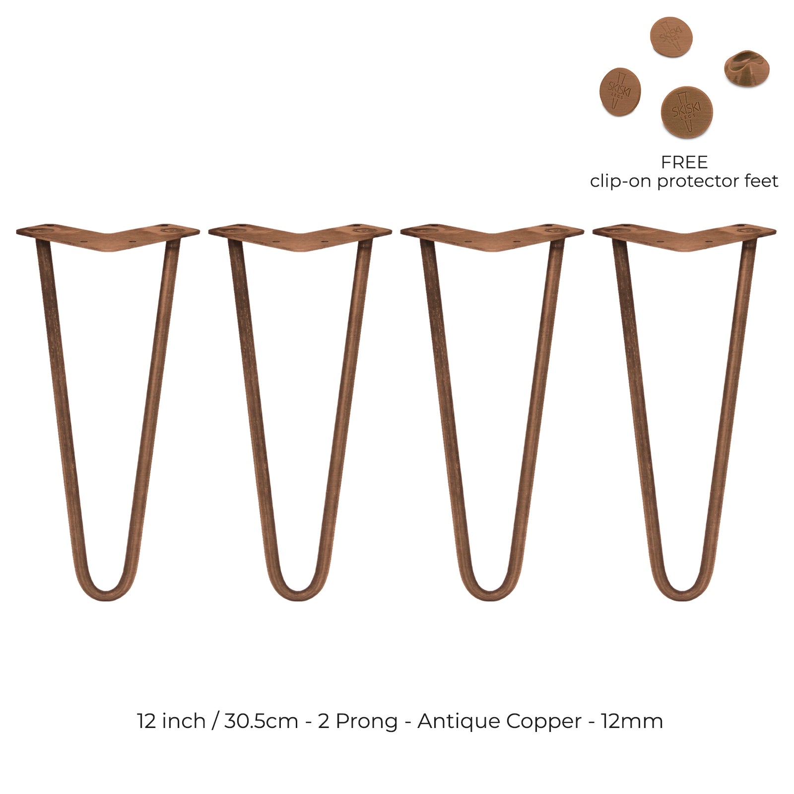 Q-Rax Gambe Per Tavoli a Forcina 30,5 cm Rame Anticato 4 Pezzi