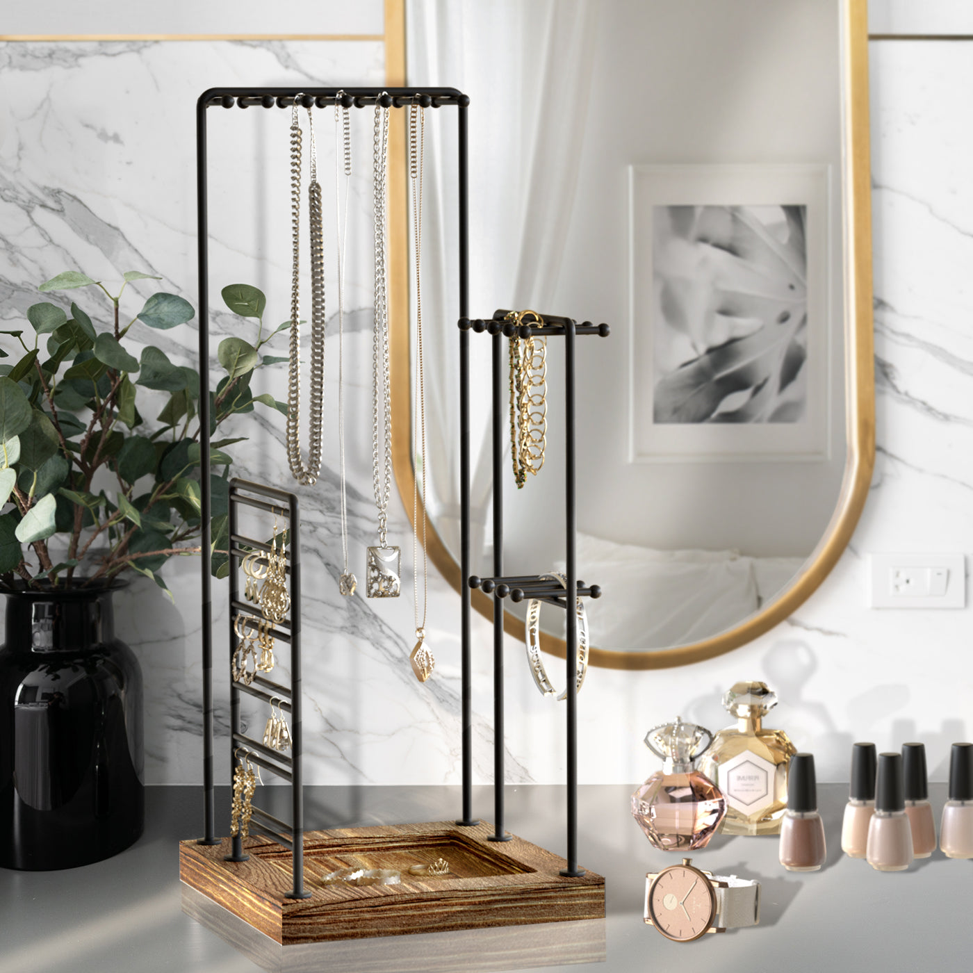 Jackcube Makeup Jewelry Albero Portagioie Nero Metallo Vassoio