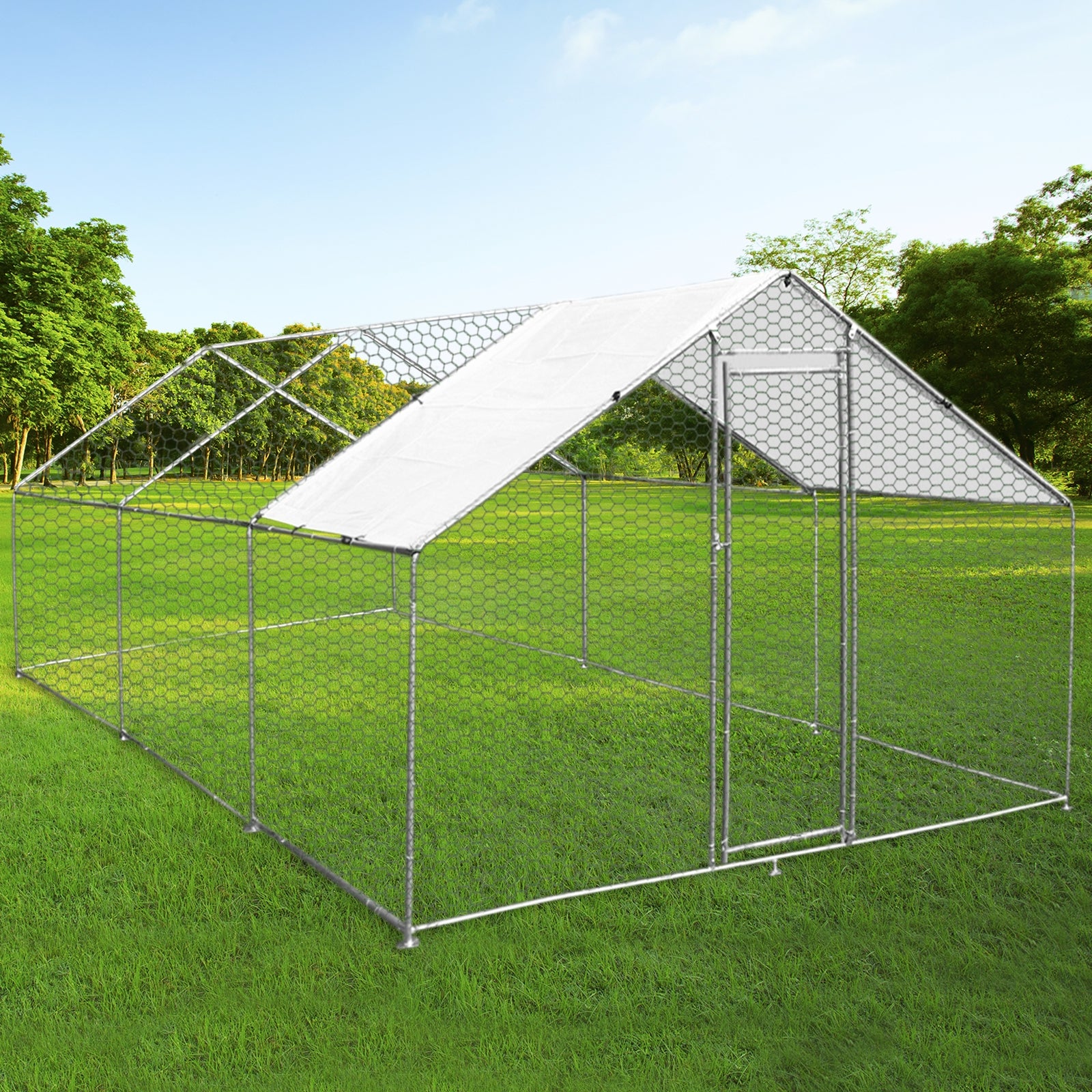 Q-Rax Recinzione Pollaio Esterno 4x6m Acciaio con Tetto