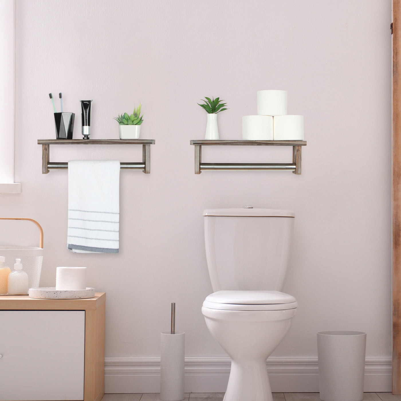 Jackcube Design Bathroom Mensola Porta Asciugamani Legno 2 Pezzi