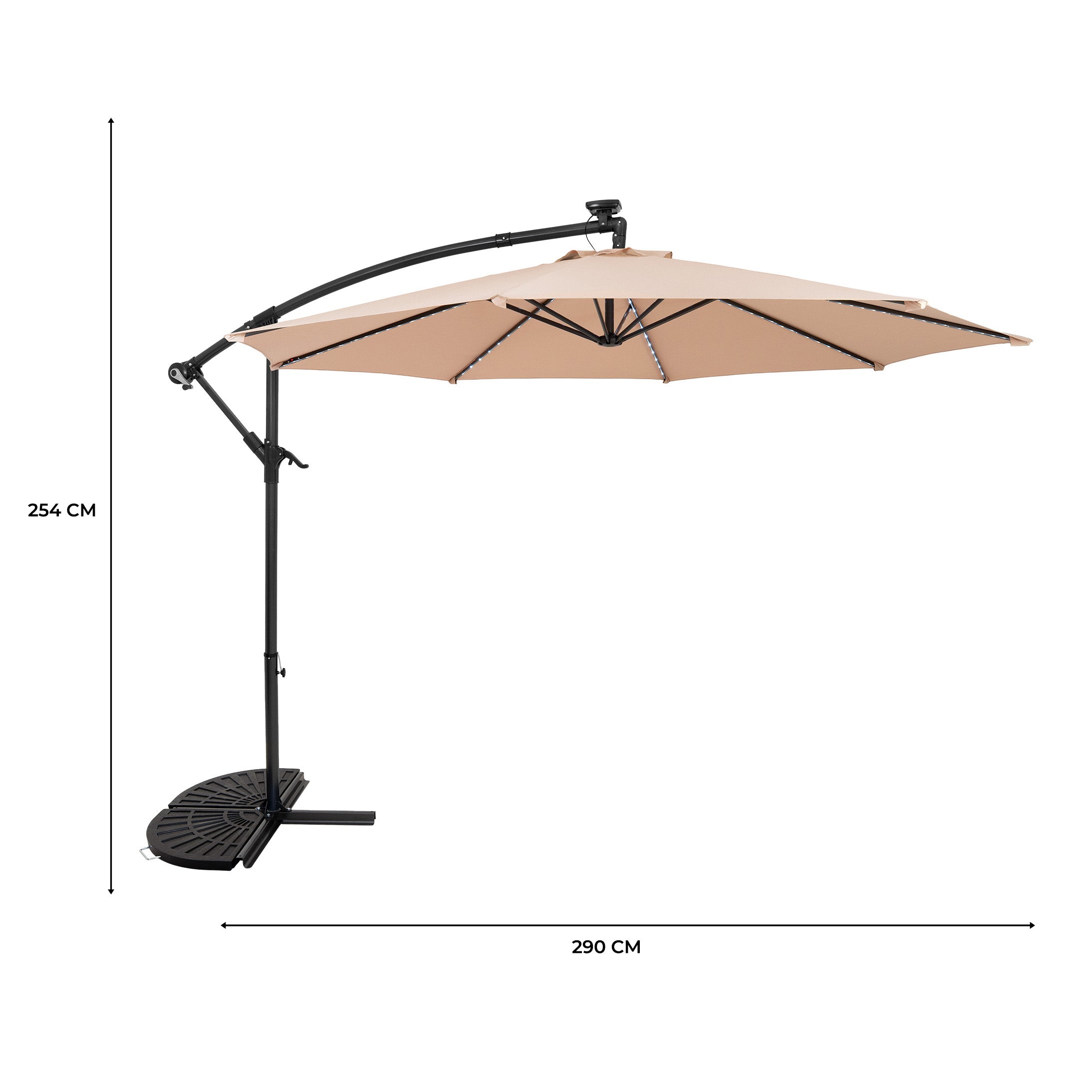 Q-Rax Ombrellone Decentrato LED 3m Beige con Base a Ventaglio