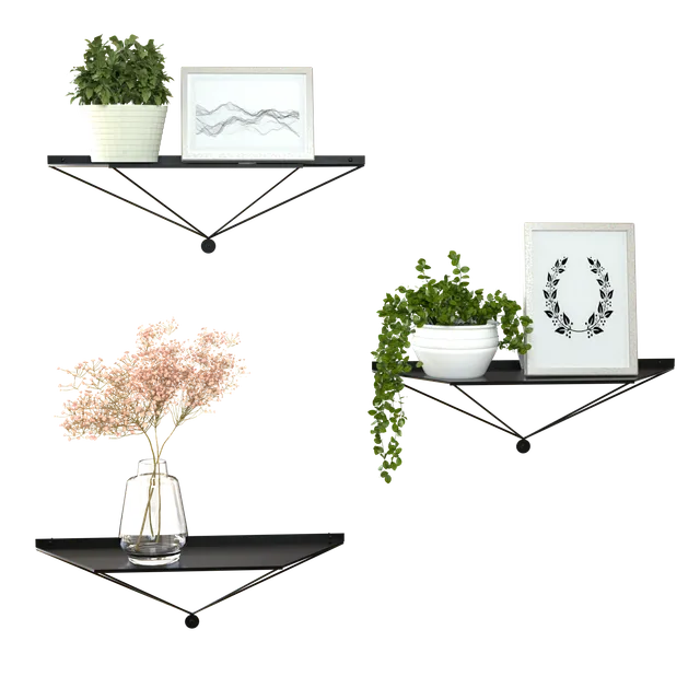 Jackcube Design Living Room Set 3 Mensole Parete Nere Metallo 43 cm