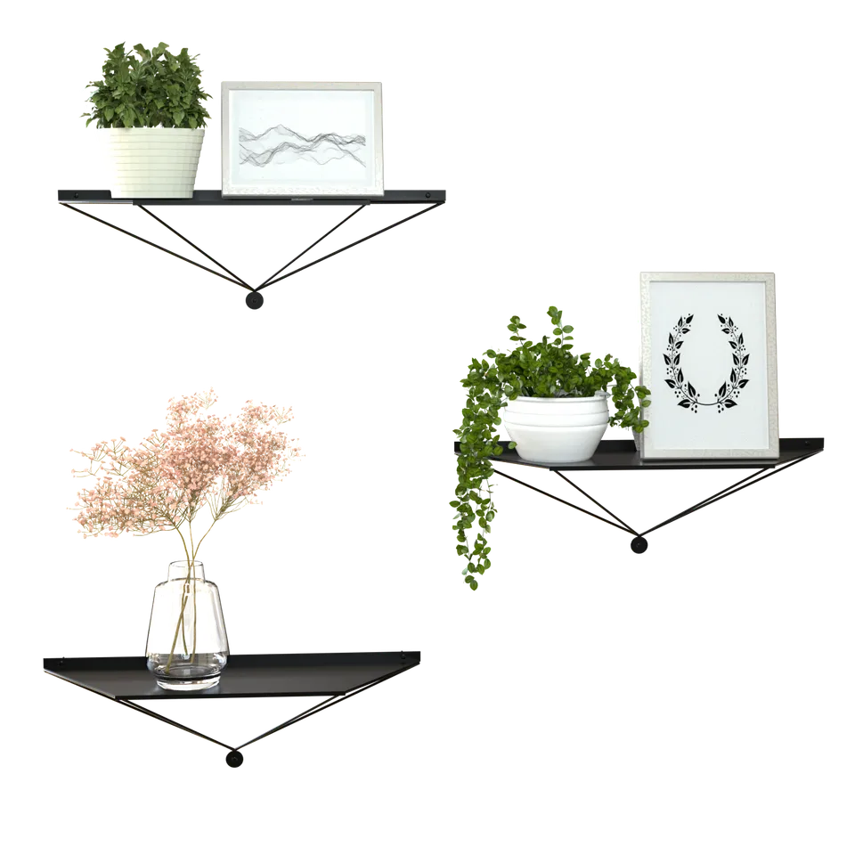 Jackcube Design Living Room Set 3 Mensole Parete Nere Metallo 43 cm