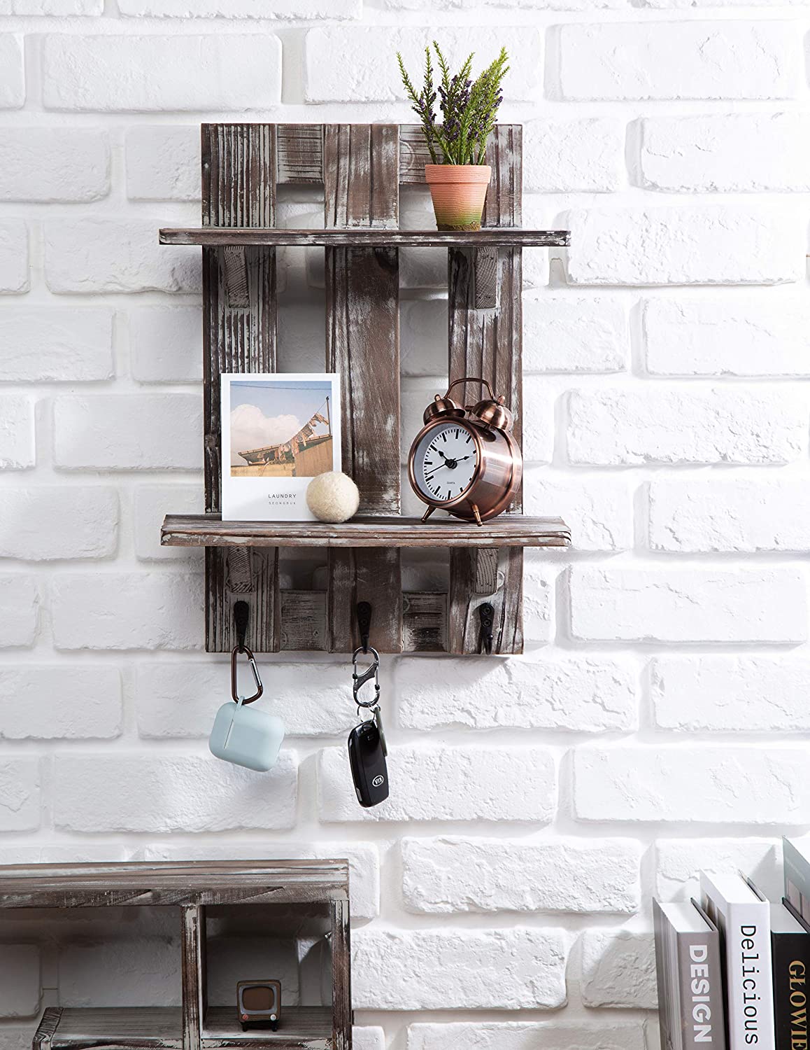 Jackcube Design Living Room Mensola Parete 2 Ripiani 3 Ganci Legno