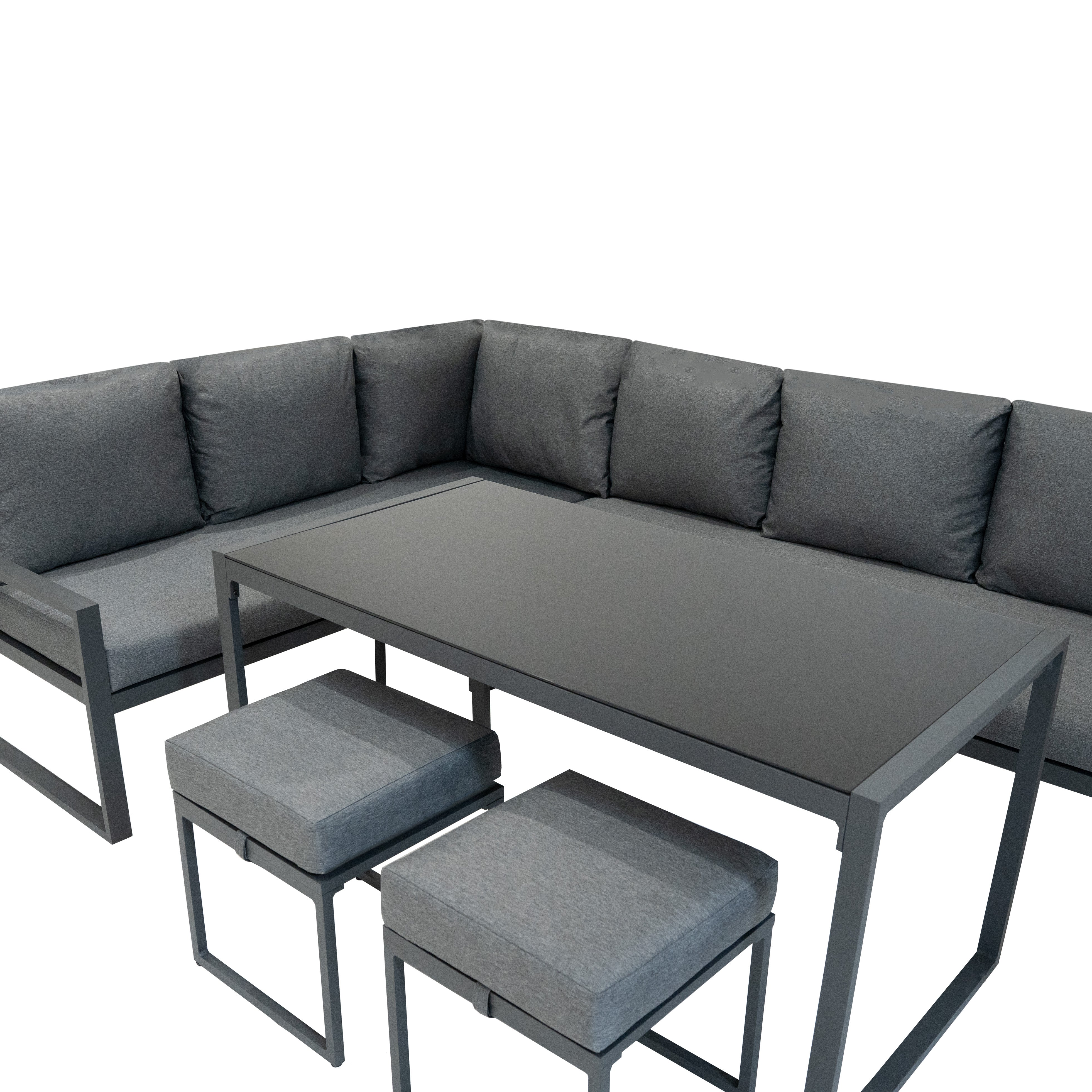 Q-Rax Set Divano Angolare Alluminio Grigio Tavolo Vetro