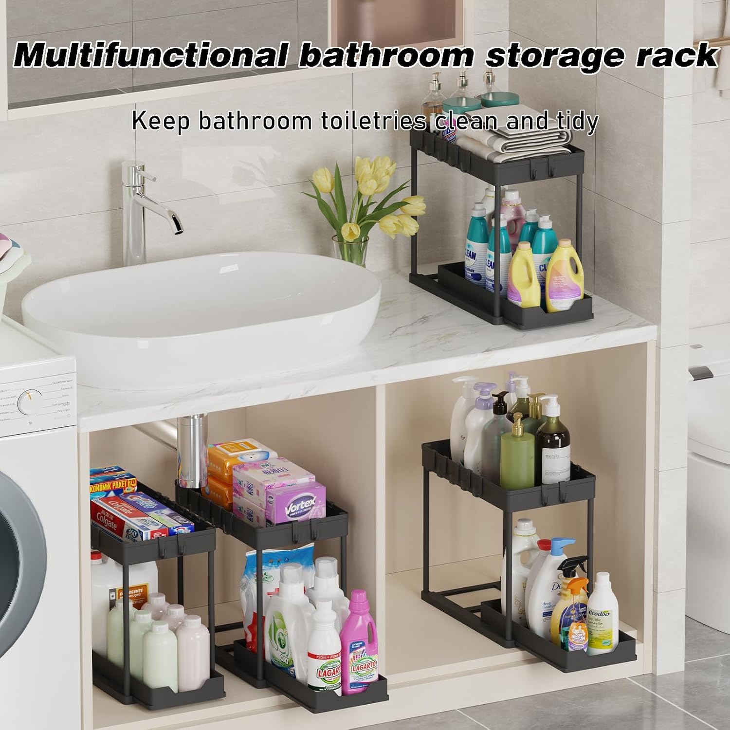 Meltrck Organizer Sottolavello Scorrevole 2 Pezzi 35,5x21x32,5 cm