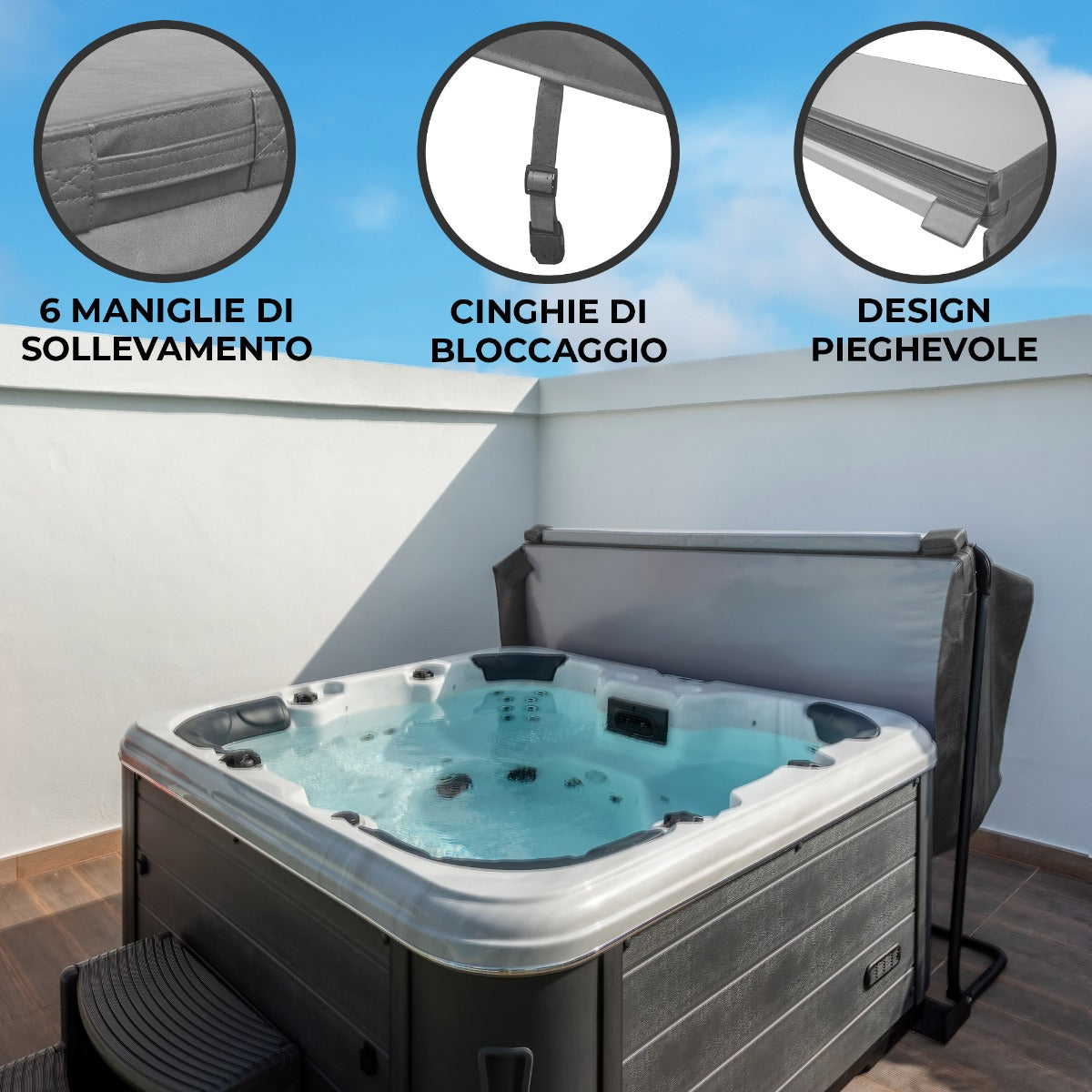 Q-Rax Copertura Vasca Idromassaggio 2m Grigia