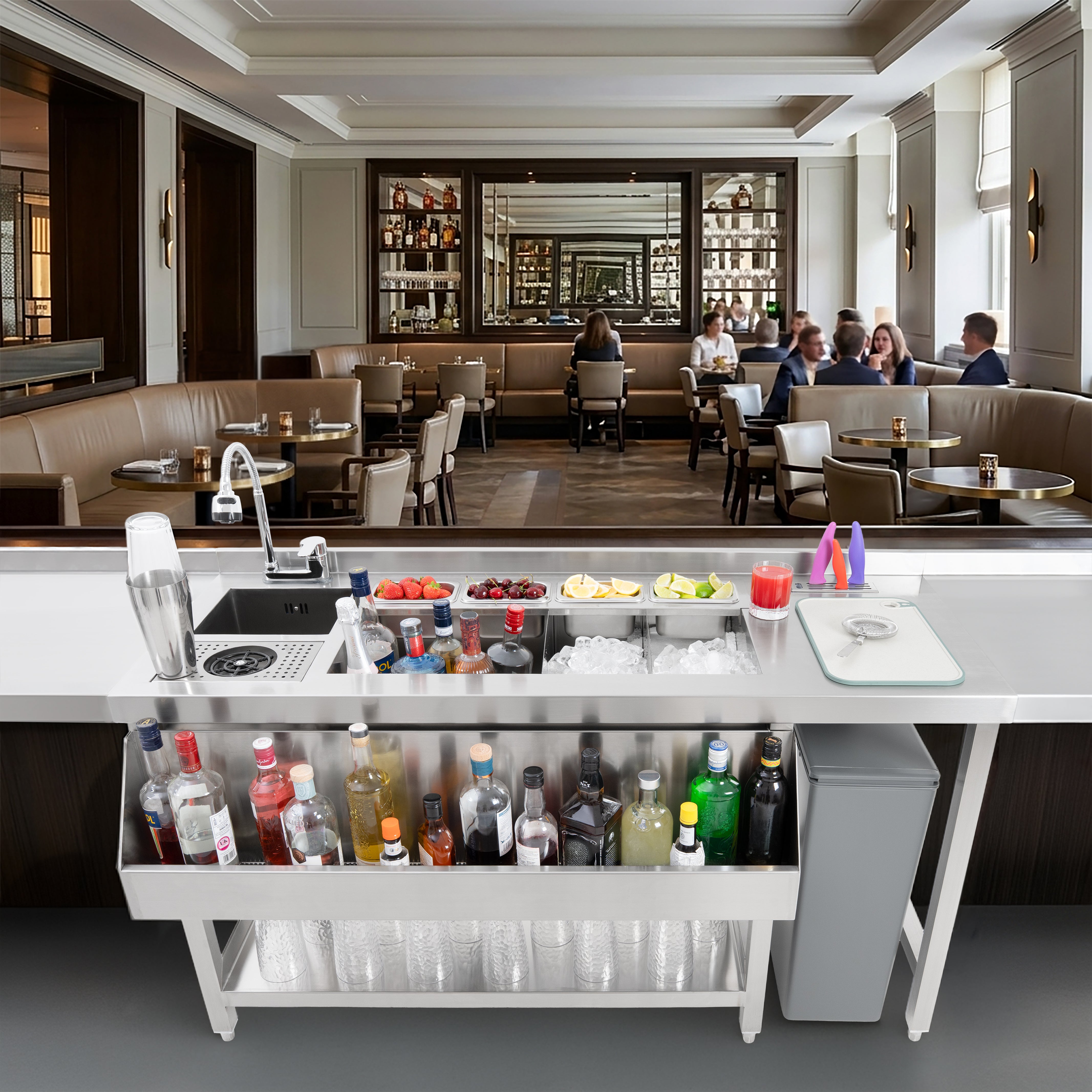 Q-Rax Postazione Bar Cocktail Premium Acciaio Inox