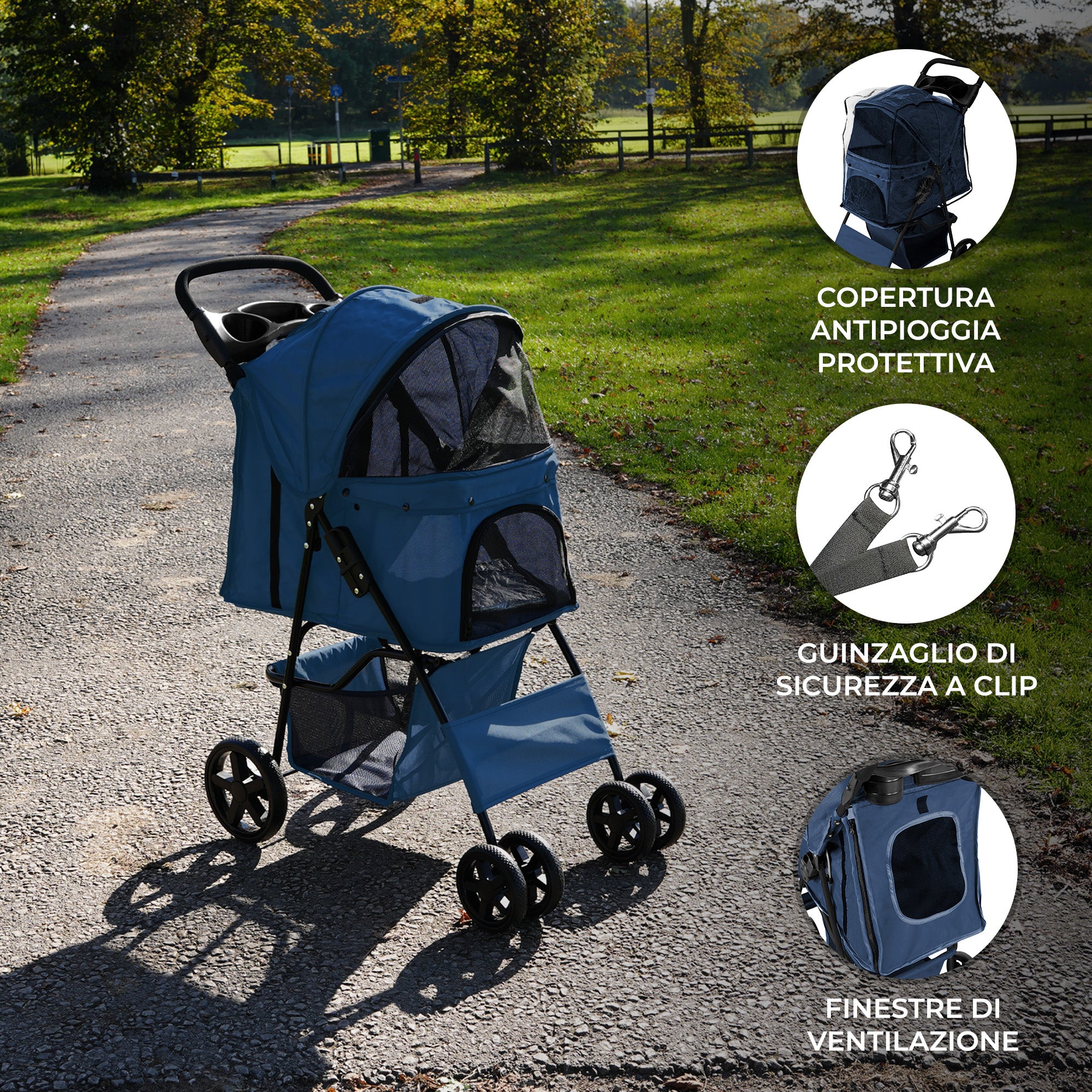 Q-Rax Passeggino Animali Blu Navy Pieghevole 15 kg