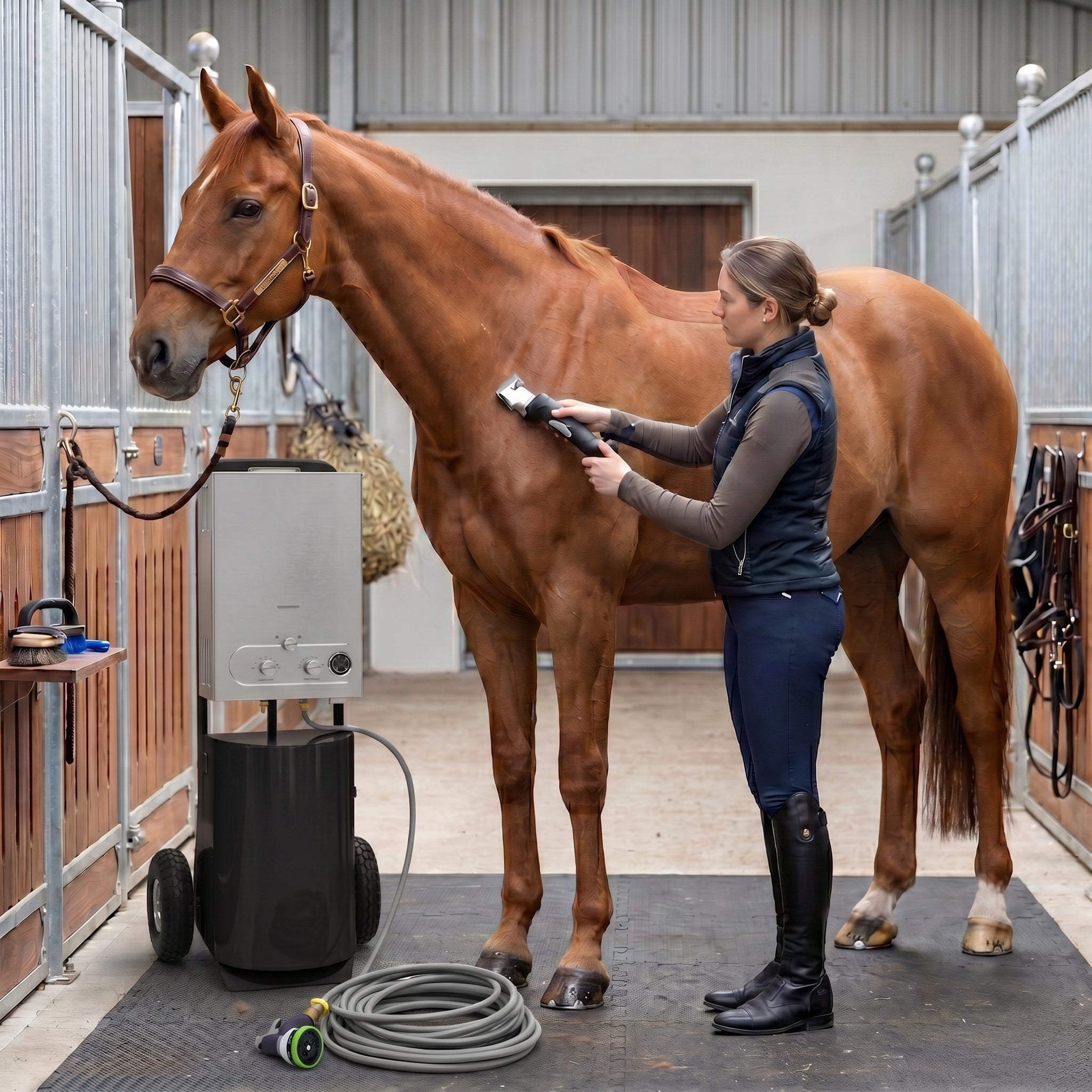 Q-Rax Kit Cavallo Tosatrice Nero + Doccia 18L portatile