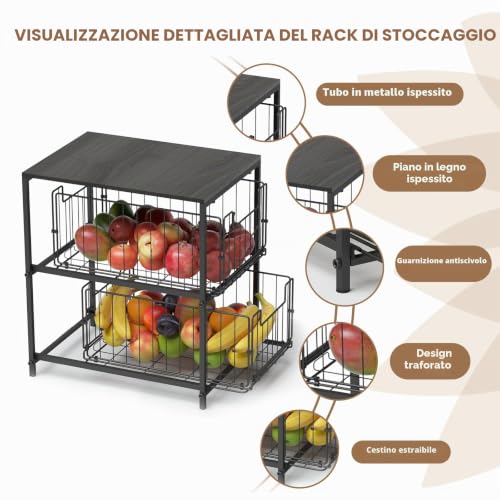 Meltrck Scaffale Portaspezie Organizer 2 Strati Nero Ebano
