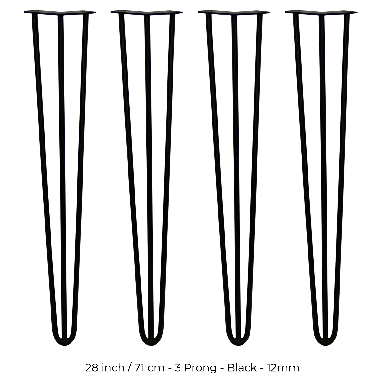 Q-Rax Gambe Per Tavoli Forcina 71cm 3 Rebbi 12mm Nero 4 Pezzi