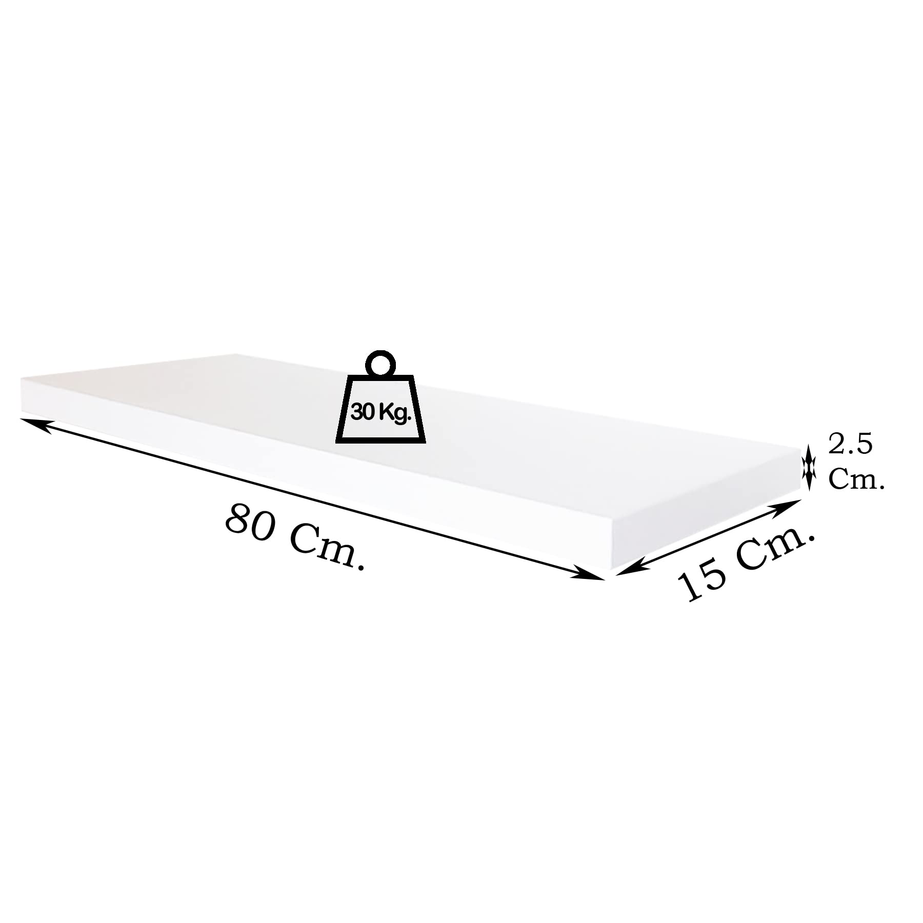 Henor Mensole 80x15 cm Set 2 Mensole parete Bianco 30 kg