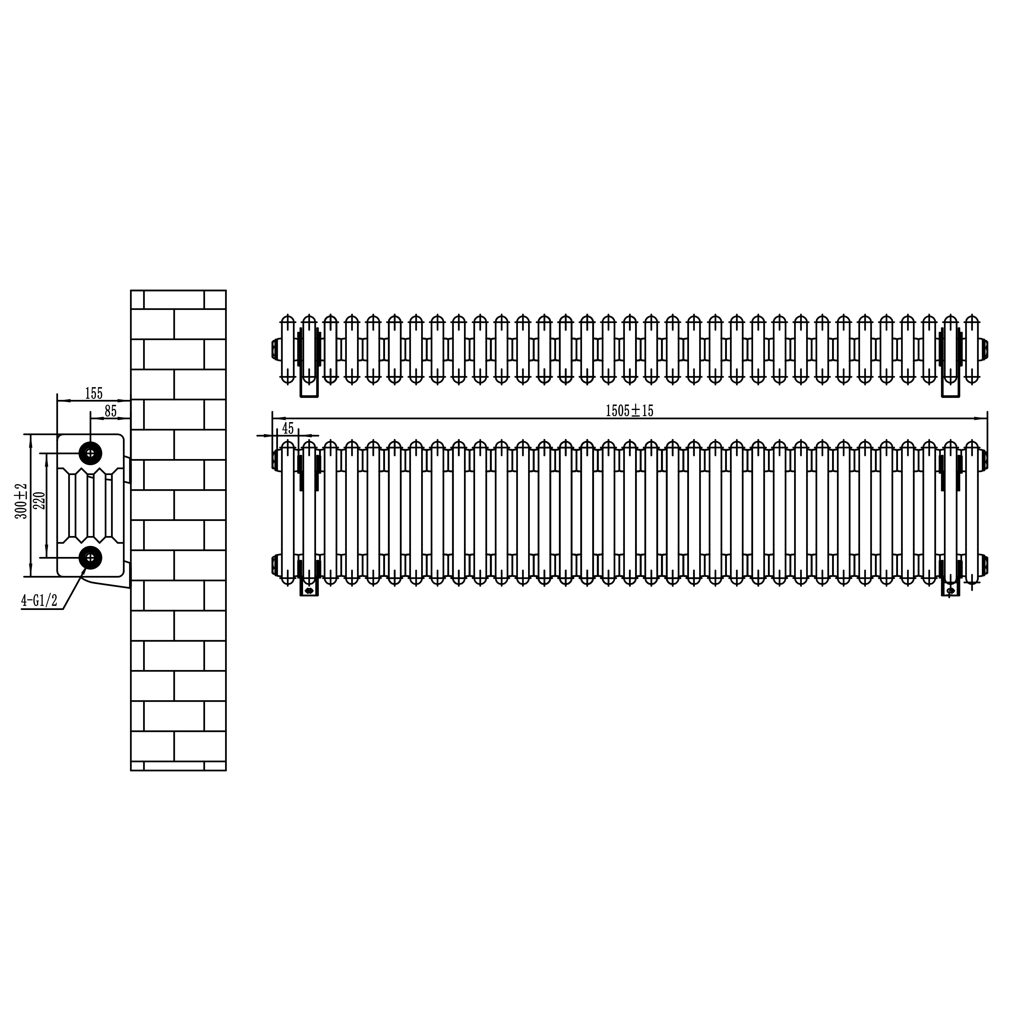Q-Rax Radiatori Tradizionali 300x1505 4 Colonne Termosifone Antracite