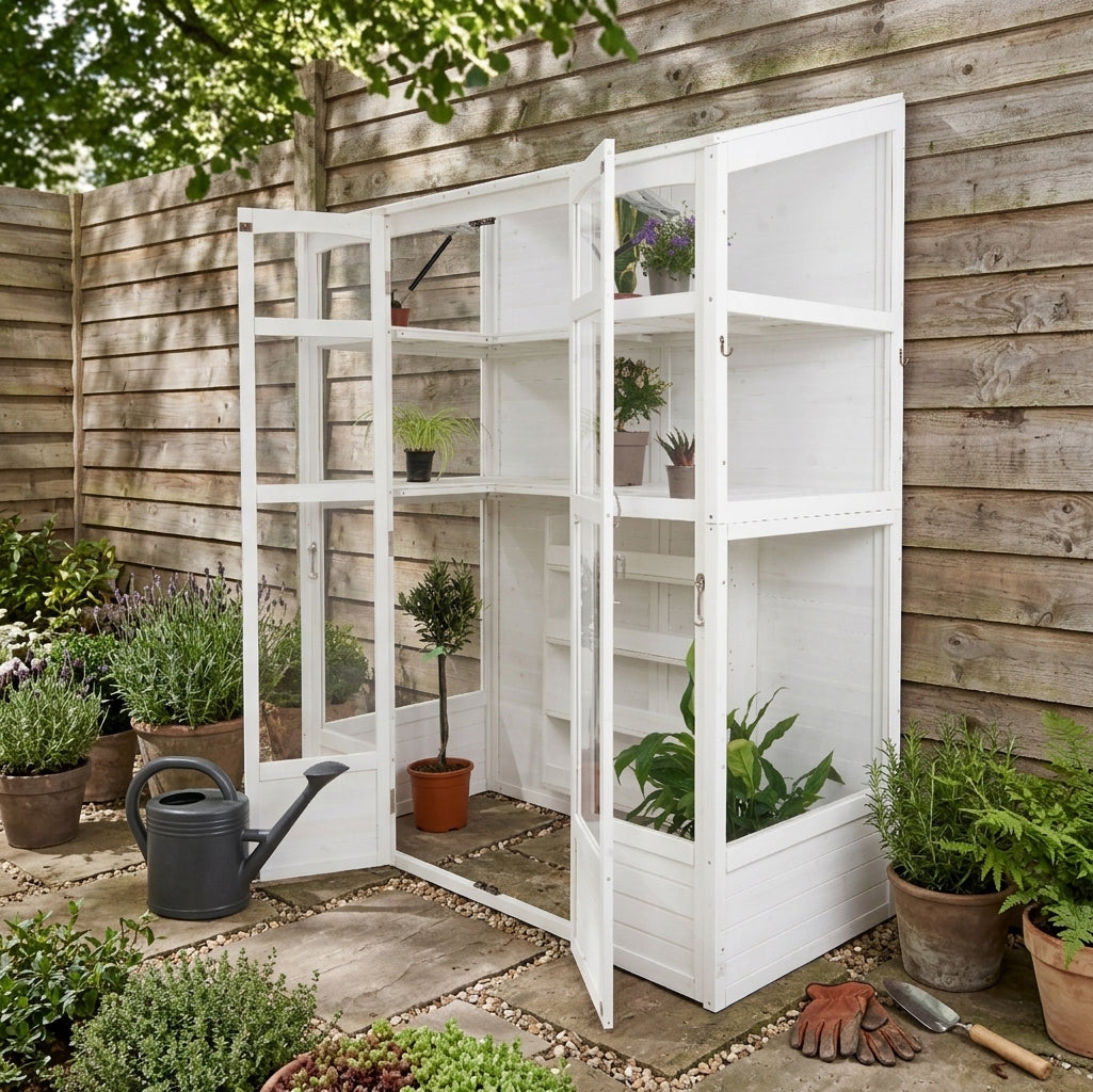 Q-Rax Serra Vittoriana Giardino Bianca 152x61cm Legno Ripiani