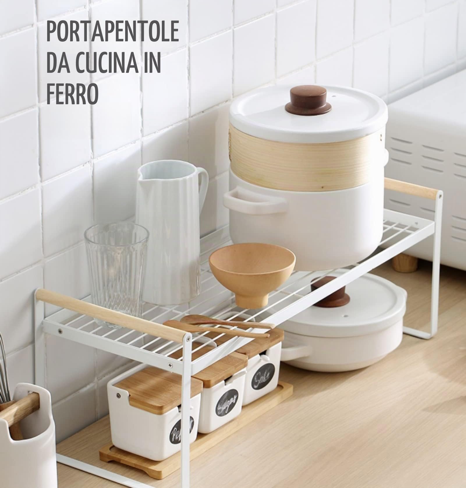 HGYZE Mensole Impilabili Cucina 50x21x20 cm bianco metallo