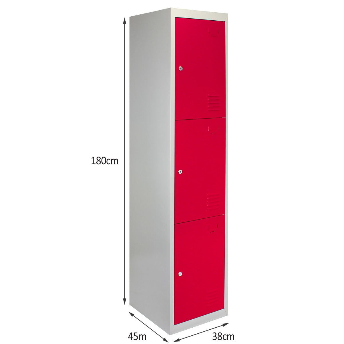 Q-Rax Armadietto Metallo 3 Porte Rosse 180 cm con Chiave