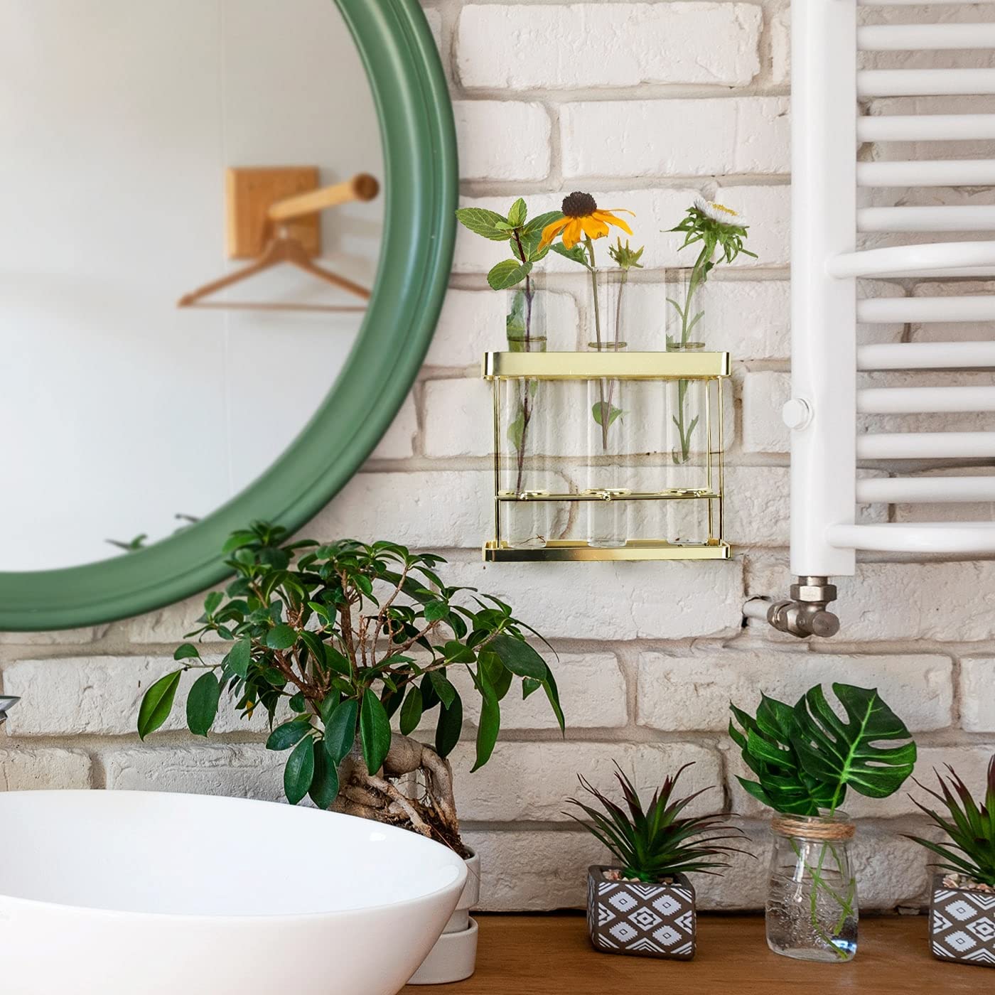 Jackcube Design Plant Wall Hanging fioriera 3 tubi vetro oro