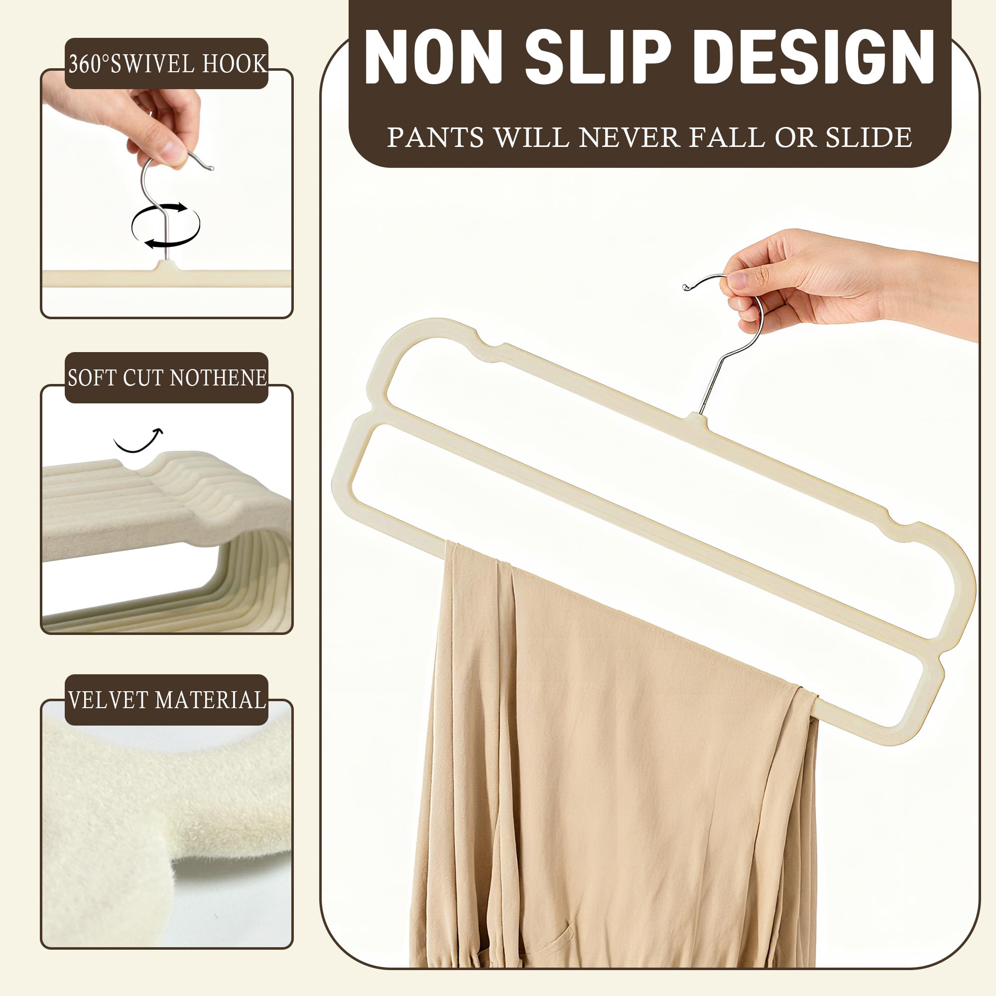HGYZE Grucce Appendiabiti in Velluto pantaloni beige 10 pezzi antiscivolo