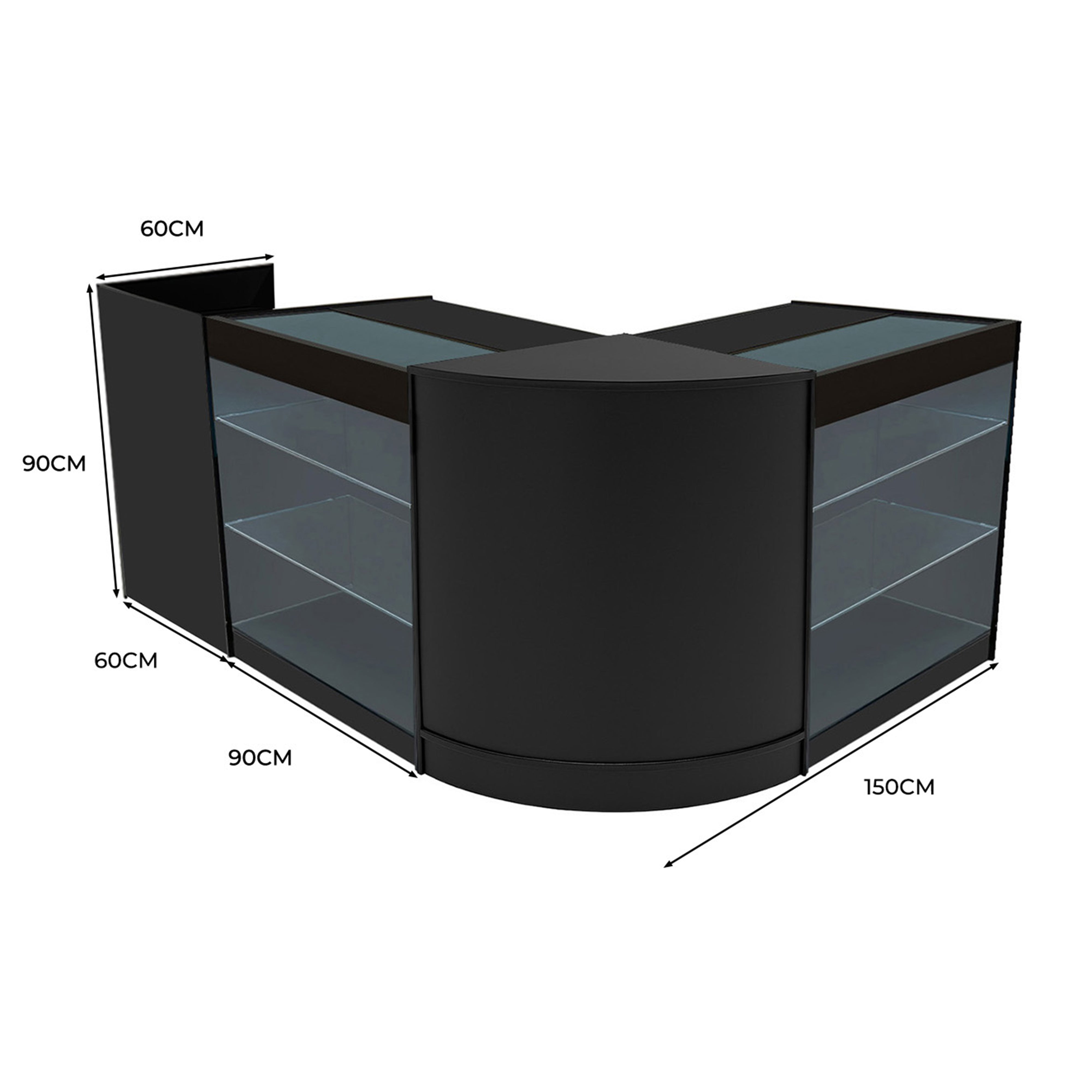 Q-Rax Aries CM60 TB60 K900 bancone negozio LED nero set 4 pezzi