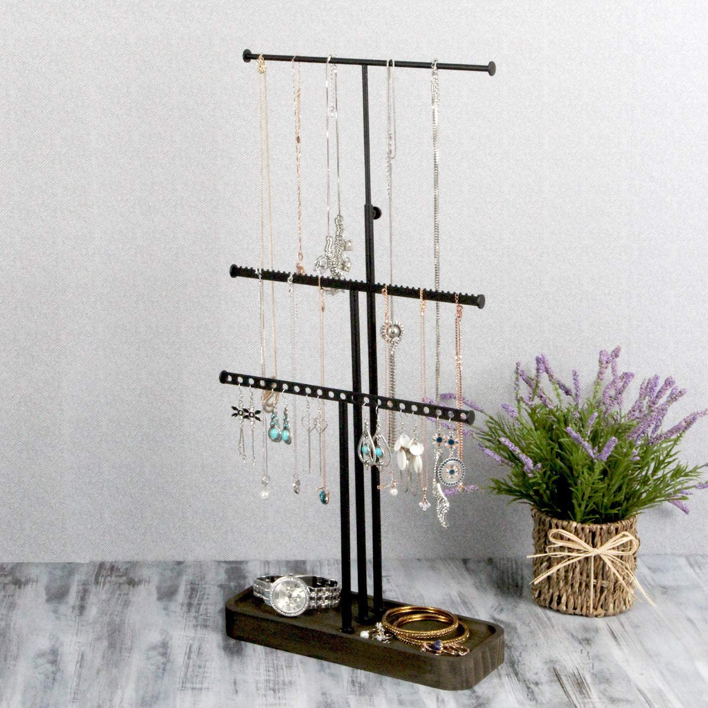 Jackcube Design Albero Portagioie Metallo Nero con Vassoio Legno