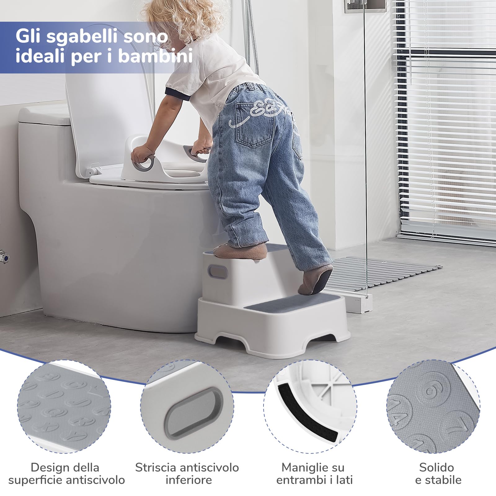 DEANIC Riduttori WC Bambini con Scaletta Grigio 1-6 Anni 2 Cuscini