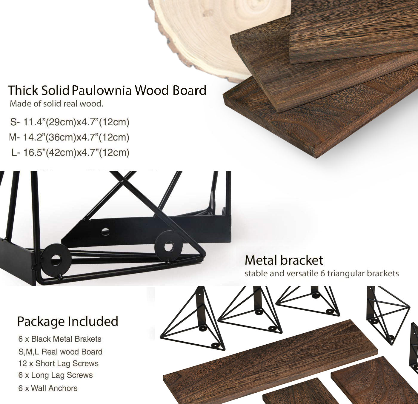 Jackcube Design Display set 3 mensole legno e metallo nero