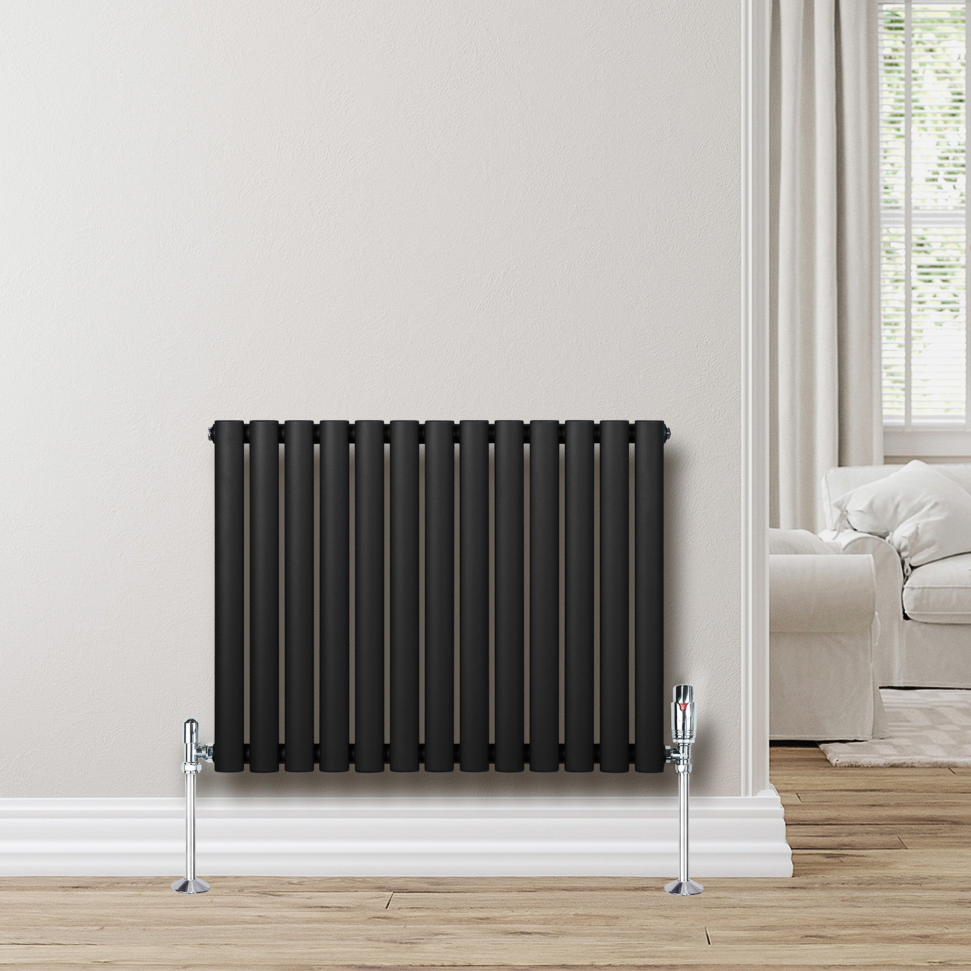 Q-Rax Radiatori Tradizionali Ovale 600x780mm Nero Valvole