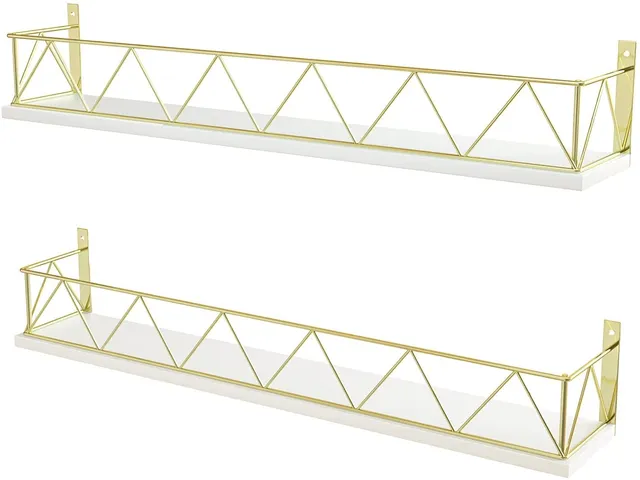 Jackcube Design Set 2 Mensole Muro Oro Bianche 60 cm Metallo Legno
