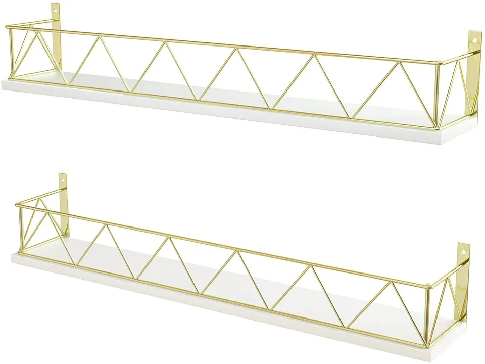 Jackcube Design Set 2 Mensole Muro Oro Bianche 60 cm Metallo Legno