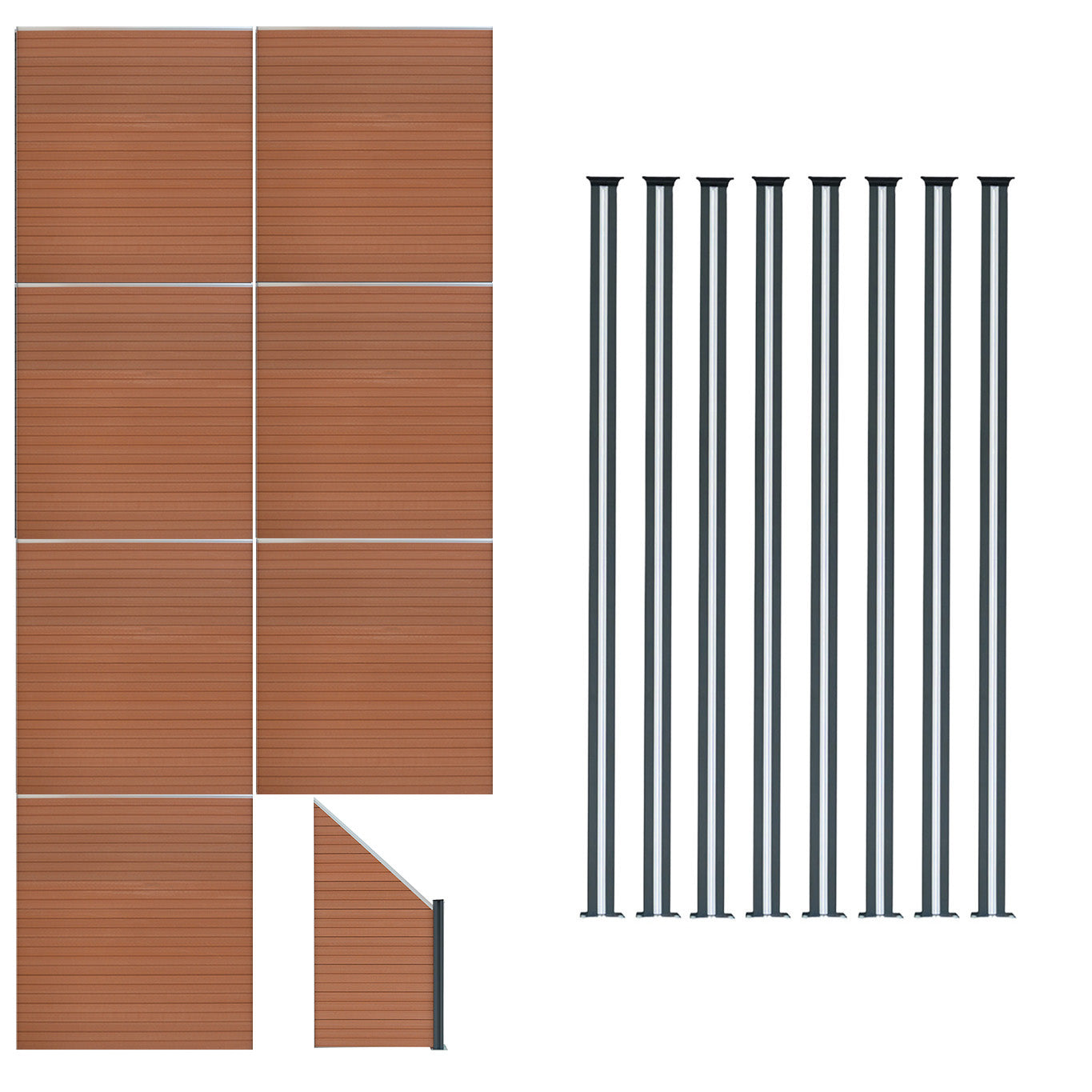 Q-Rax Recinzione WPC 7 Pannelli + Angolare e 8 Pali LED Marrone