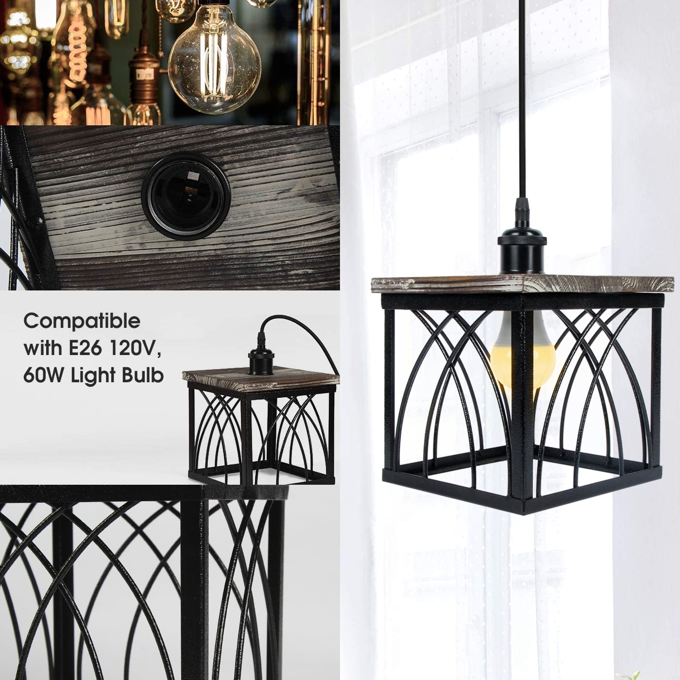 Jackcube Living Room Lampada Sospensione Legno Metallo E26