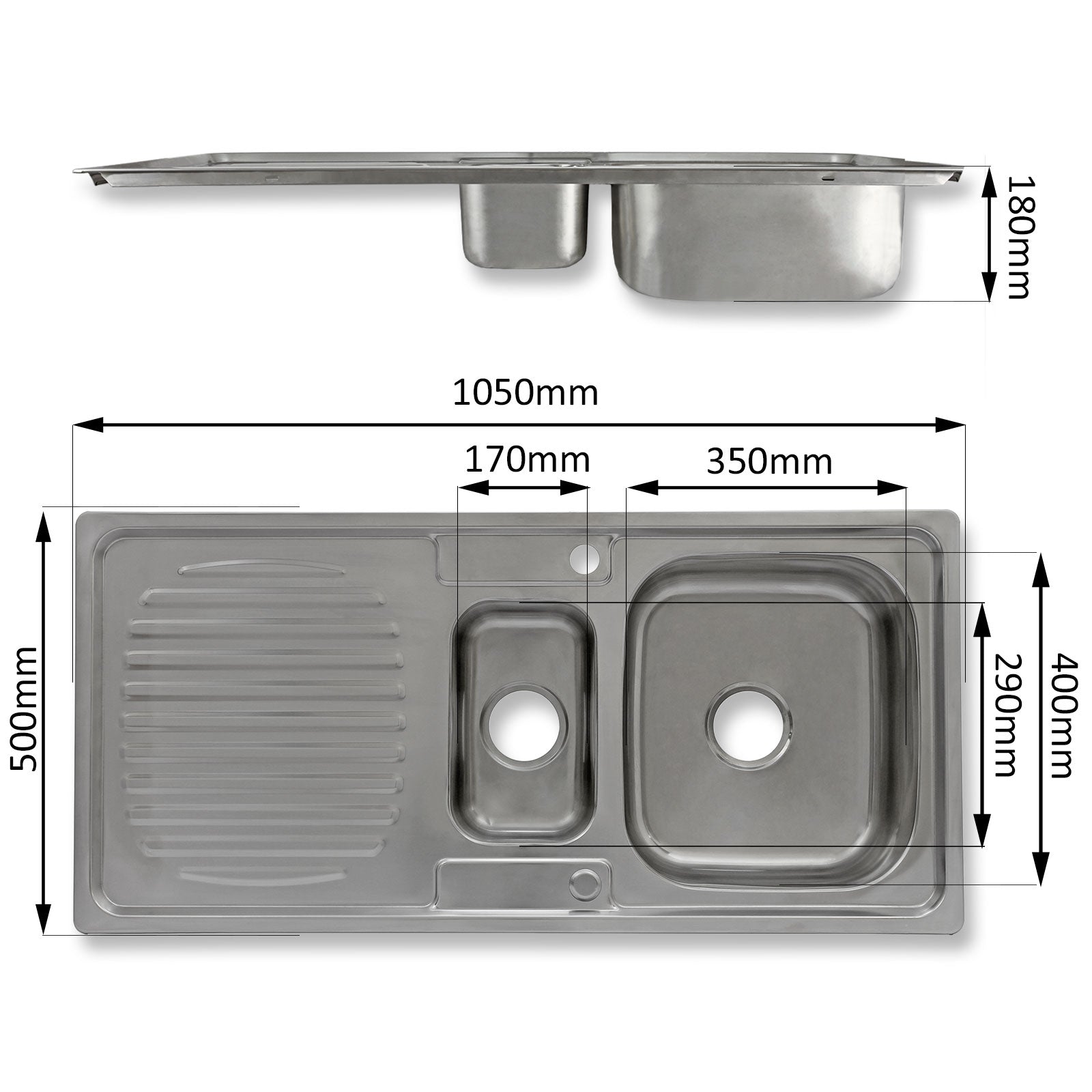 Q-Rax Lavello Cucina Inox 1.5 Vasche 105x50 cm con Miscelatore