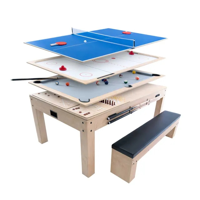 Q-Rax Tavolo Multigioco 7-in-1 Beige 213cm con Panca Contenitore