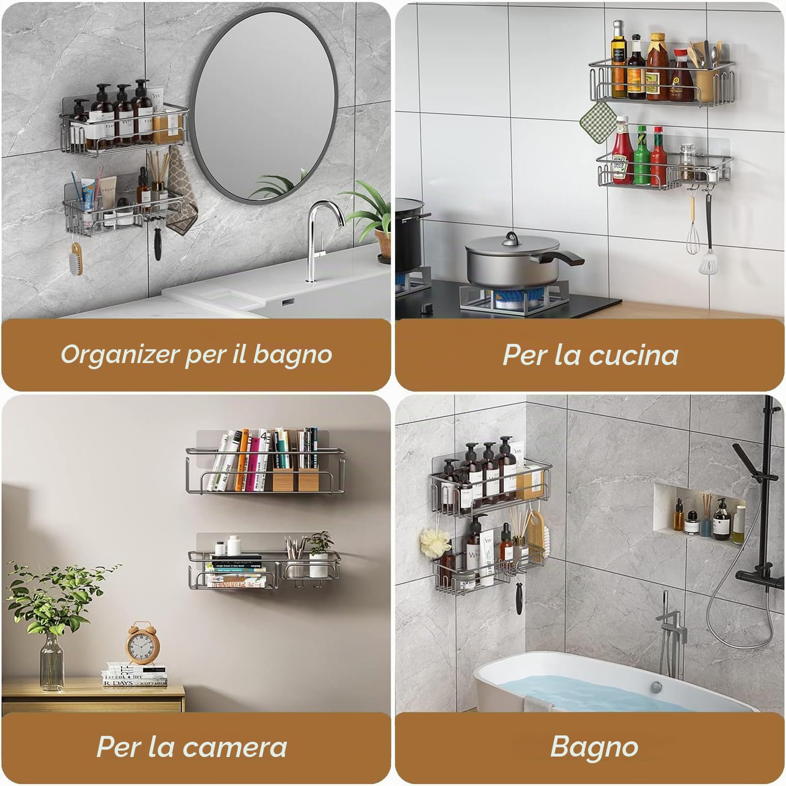 Meltrck Mensola Doccia Senza Foratura 2 Pezzi Argento Acciaio Inox