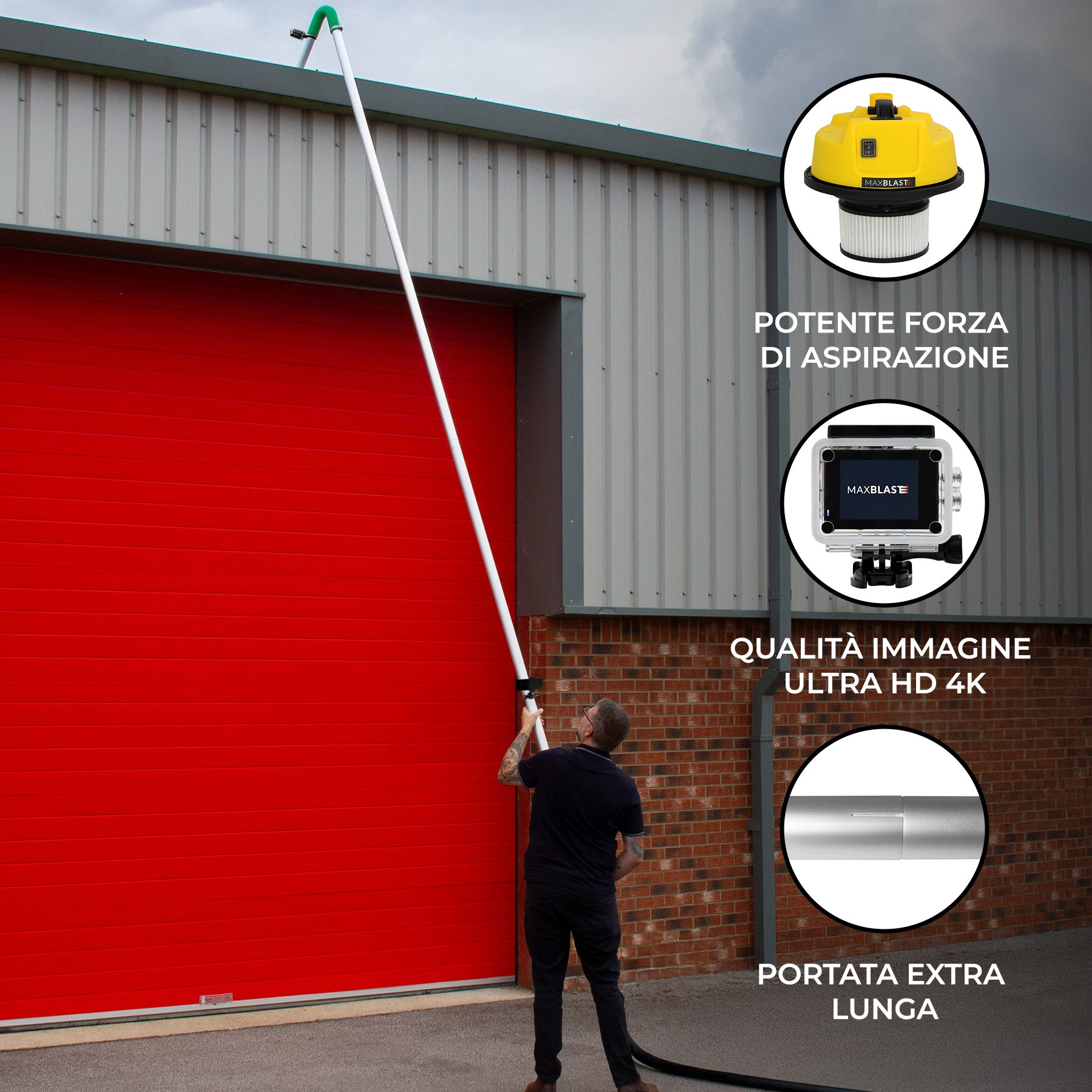 Q-Rax Aspiratore Grondaie 30L 7,2m con Camera 4K