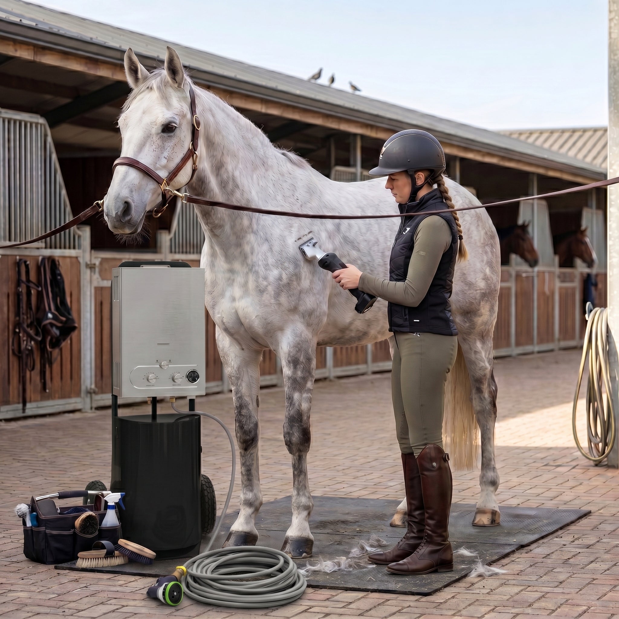 Q-Rax Kit Cavallo Tosatrice Nero + Doccia 18L portatile
