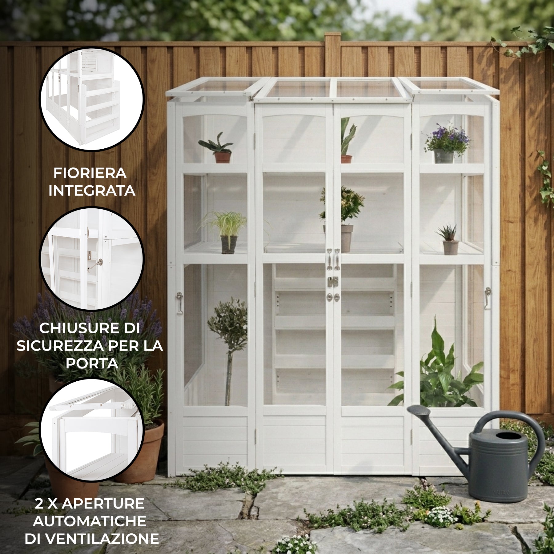 Q-Rax Serra Vittoriana Giardino Bianca 152x61cm Legno Ripiani
