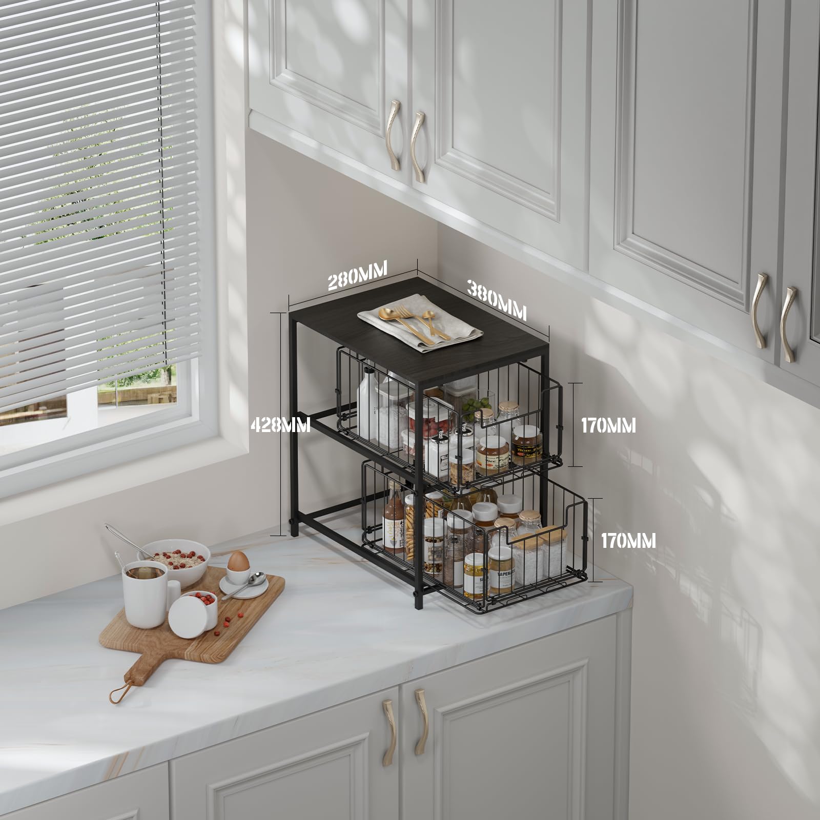 Meltrck Scaffale Portaspezie Organizer 2 Strati Nero Ebano