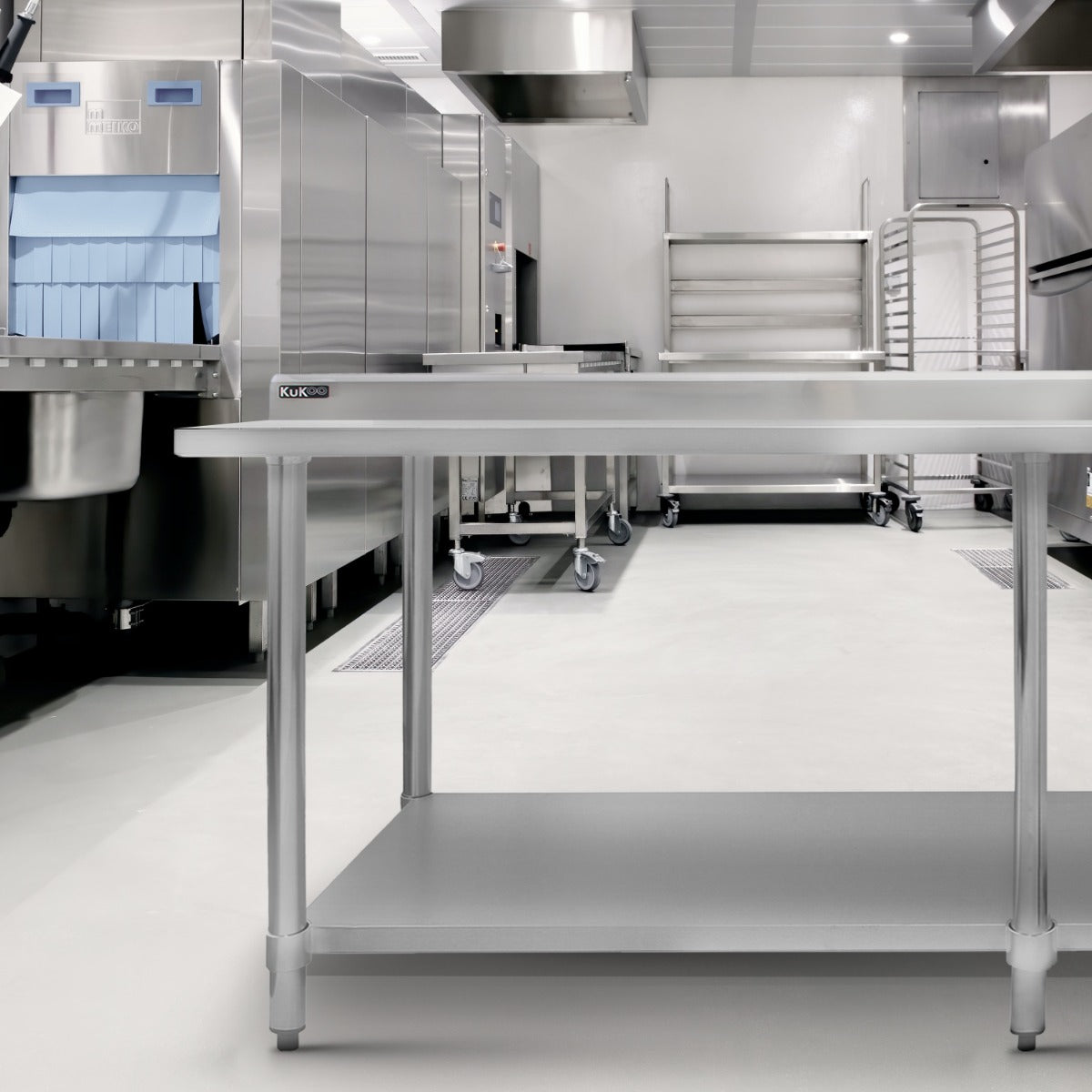 Q-Rax Tavolo Inox Cucina 210x60x90 cm 250 Kg con Alzatina