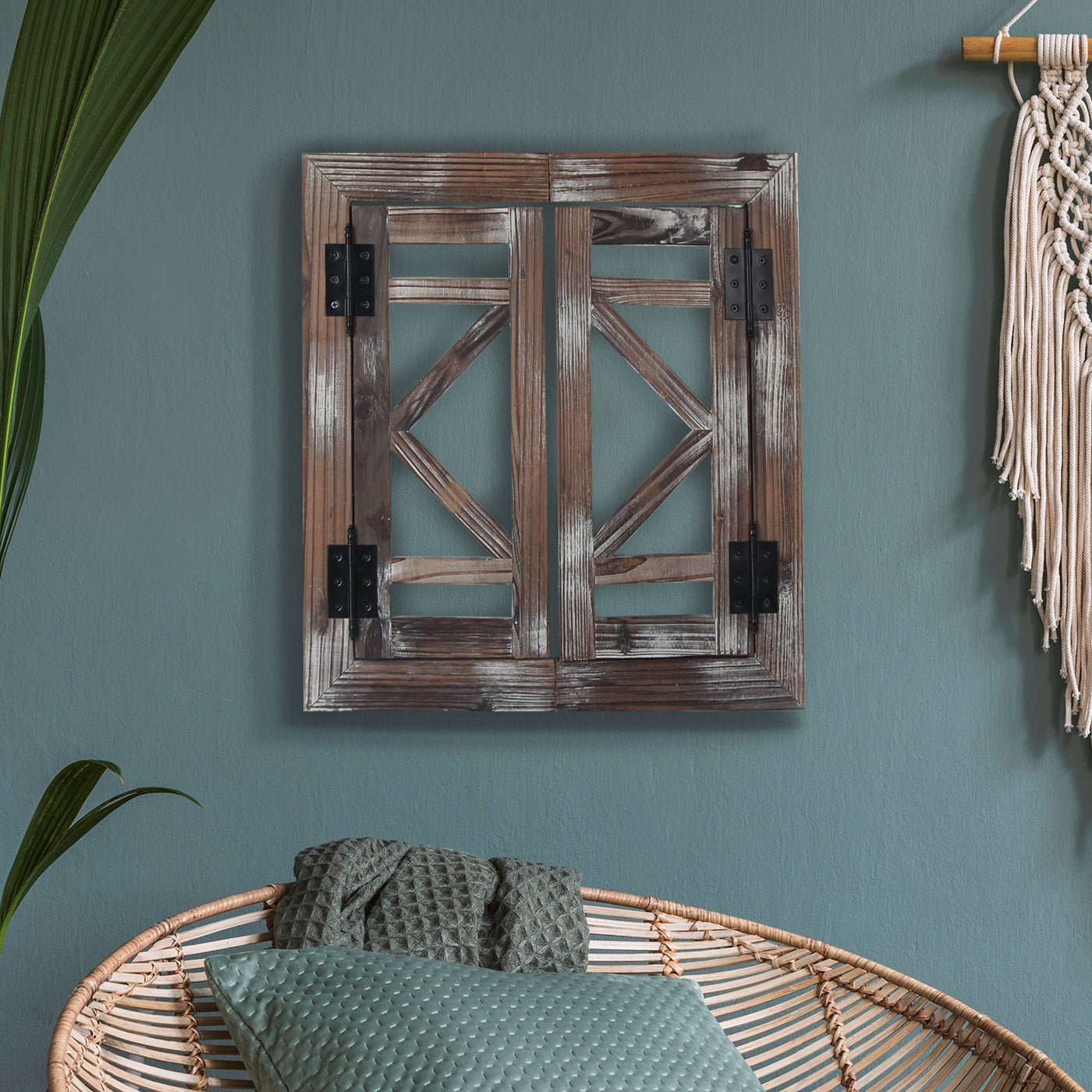 Jackcube Design finestra legno bianca rustica con ante 40 cm