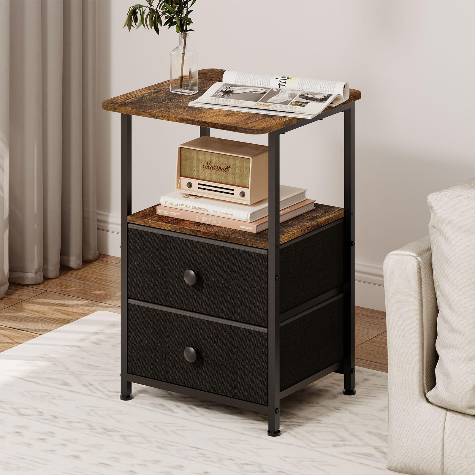 Meltrck Comodino 40x40x62 Industriale 2 Cassetti Marrone