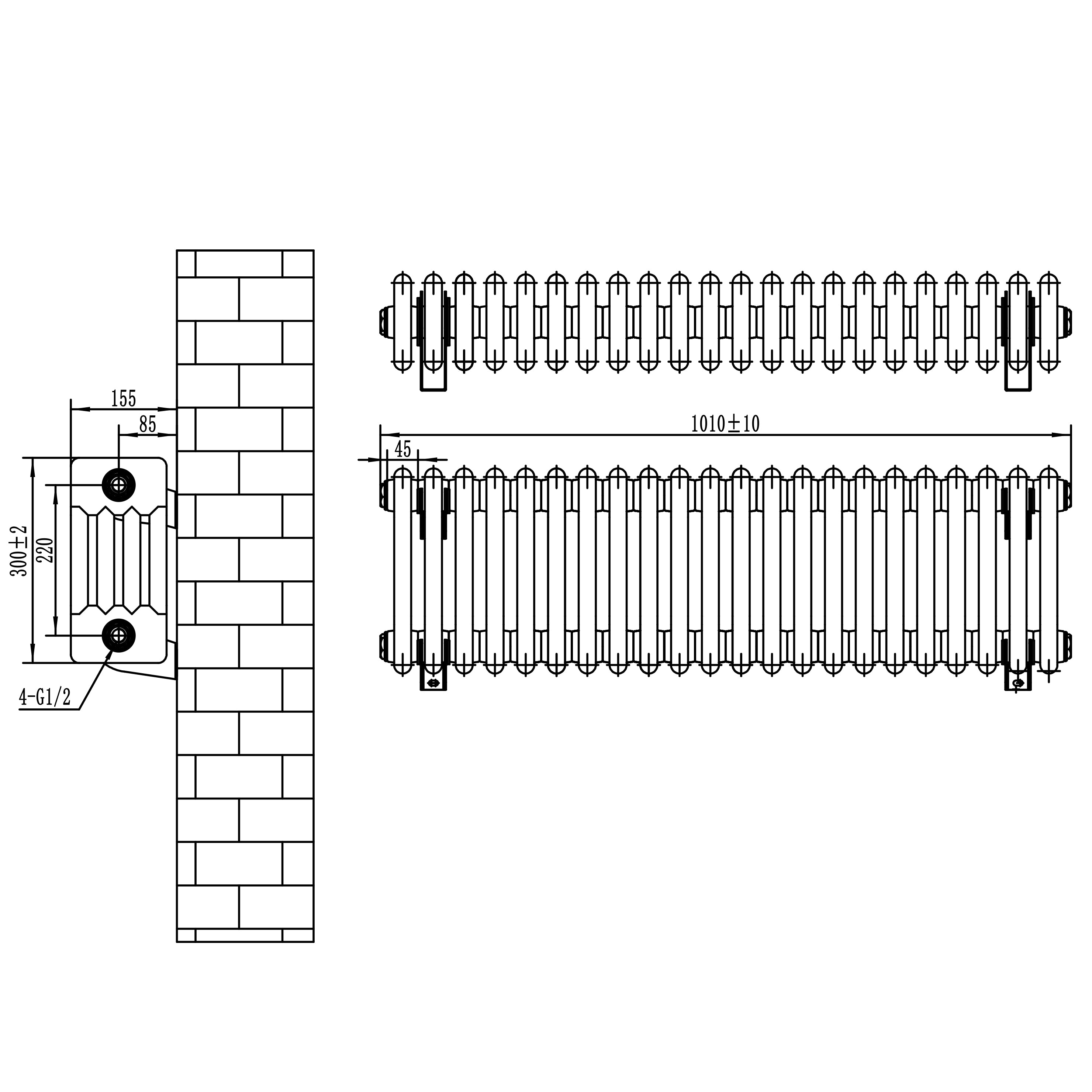 Radiatore Tradizionale 4 colonne acciaio grigio 300x1010