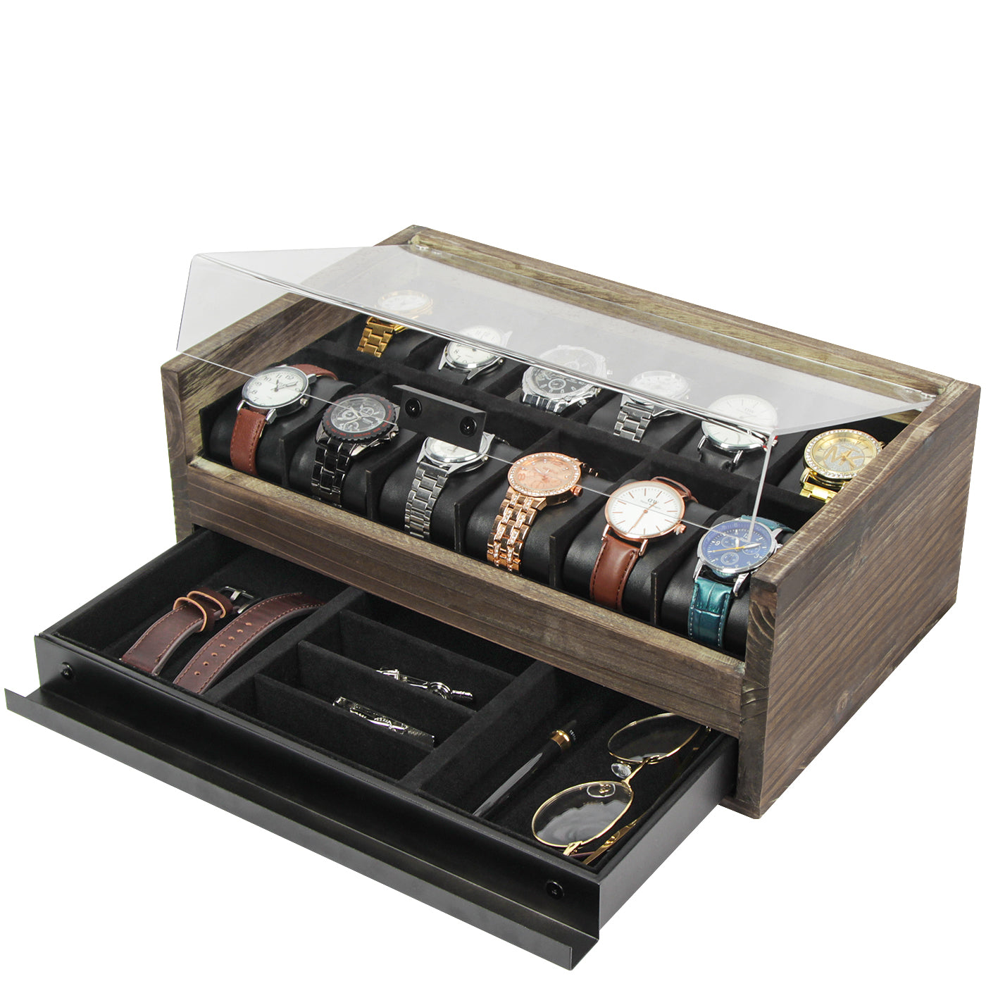 Jackcube Design Makeup & Jewelry Box Orologi Legno 12 Scomparti Vetro
