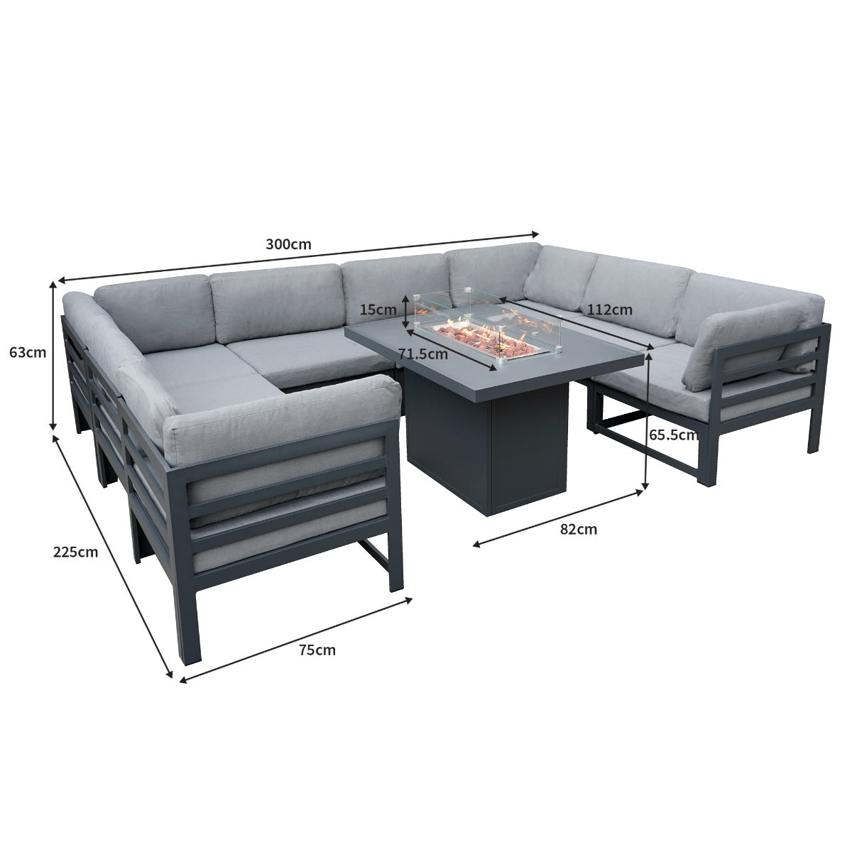 Q-Rax Set Mobili Giardino Componibile 8 Posti con Focolare