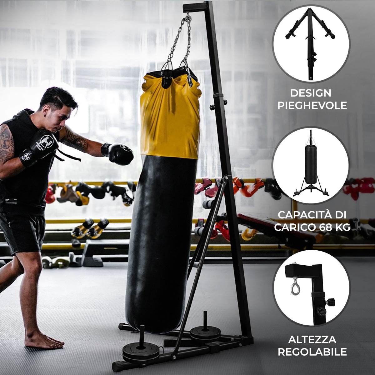 Q-Rax Supporto Sacco Boxe Pieghevole 68kg Nero
