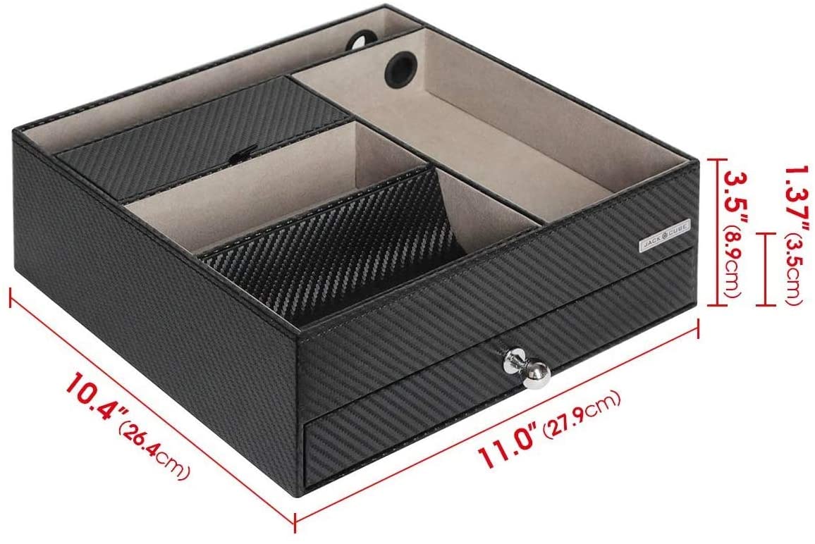 Jackcube Design Dressroom Vassoio Svuotatasche Pelle Nero con Cassetto