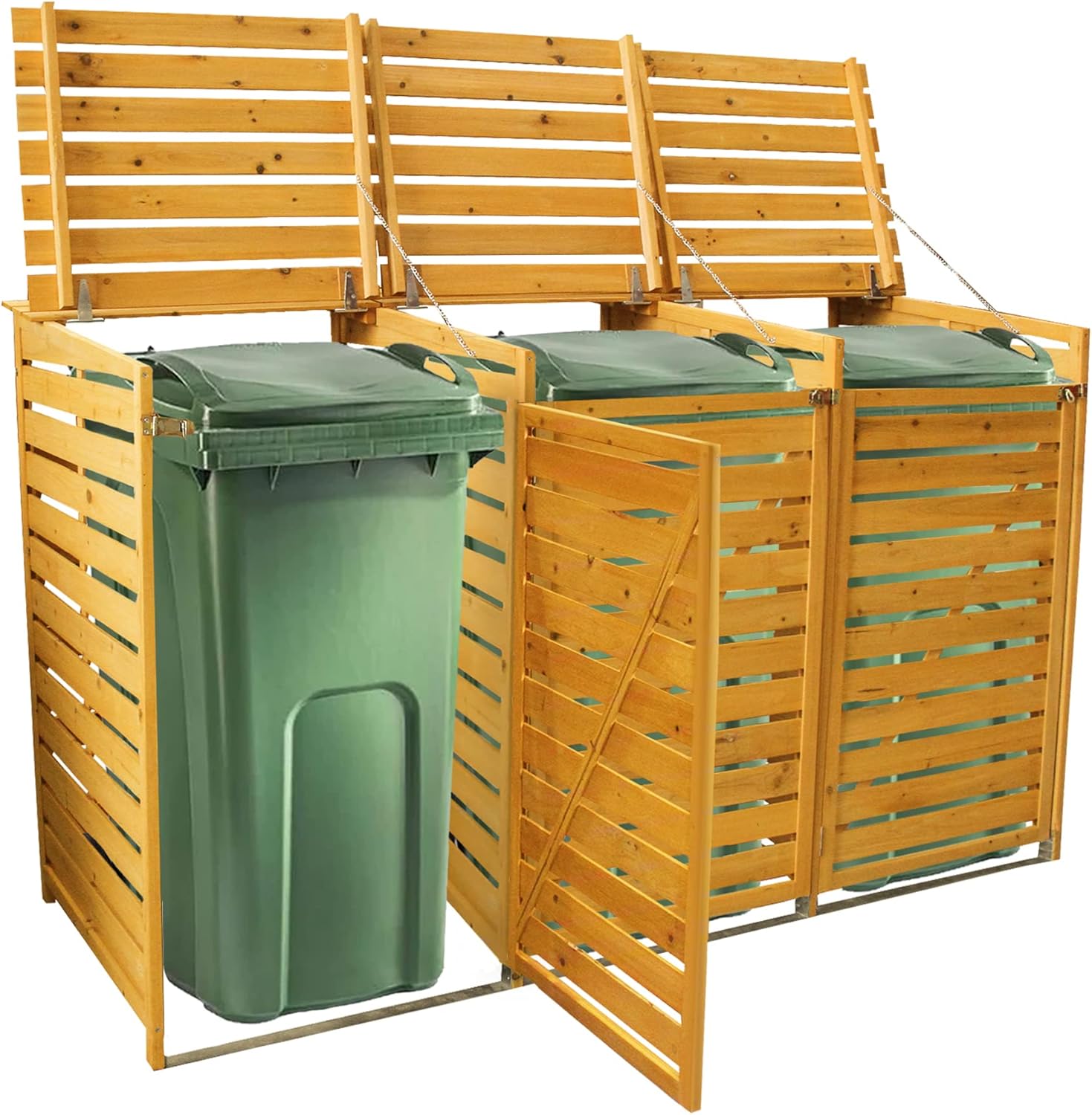 Q-Rax Deposito Copribidone Legno Triplo 3x240L Abete con Chiave