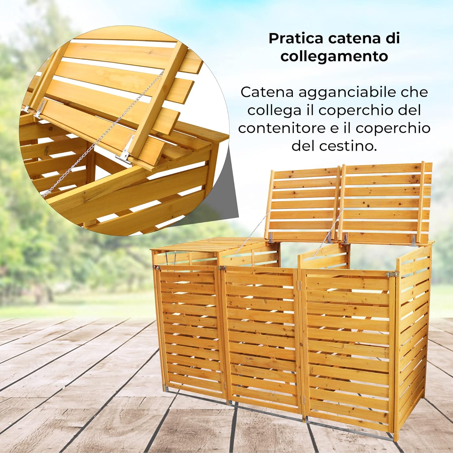 Q-Rax Deposito Copribidone Legno Triplo 3x240L Abete con Chiave