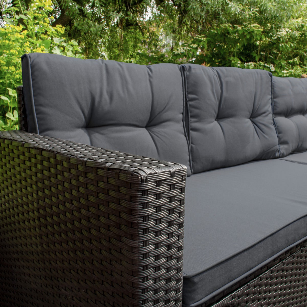 Q-Rax Set Rattan Angolare Nero 9 Posti Tavolo Vetro